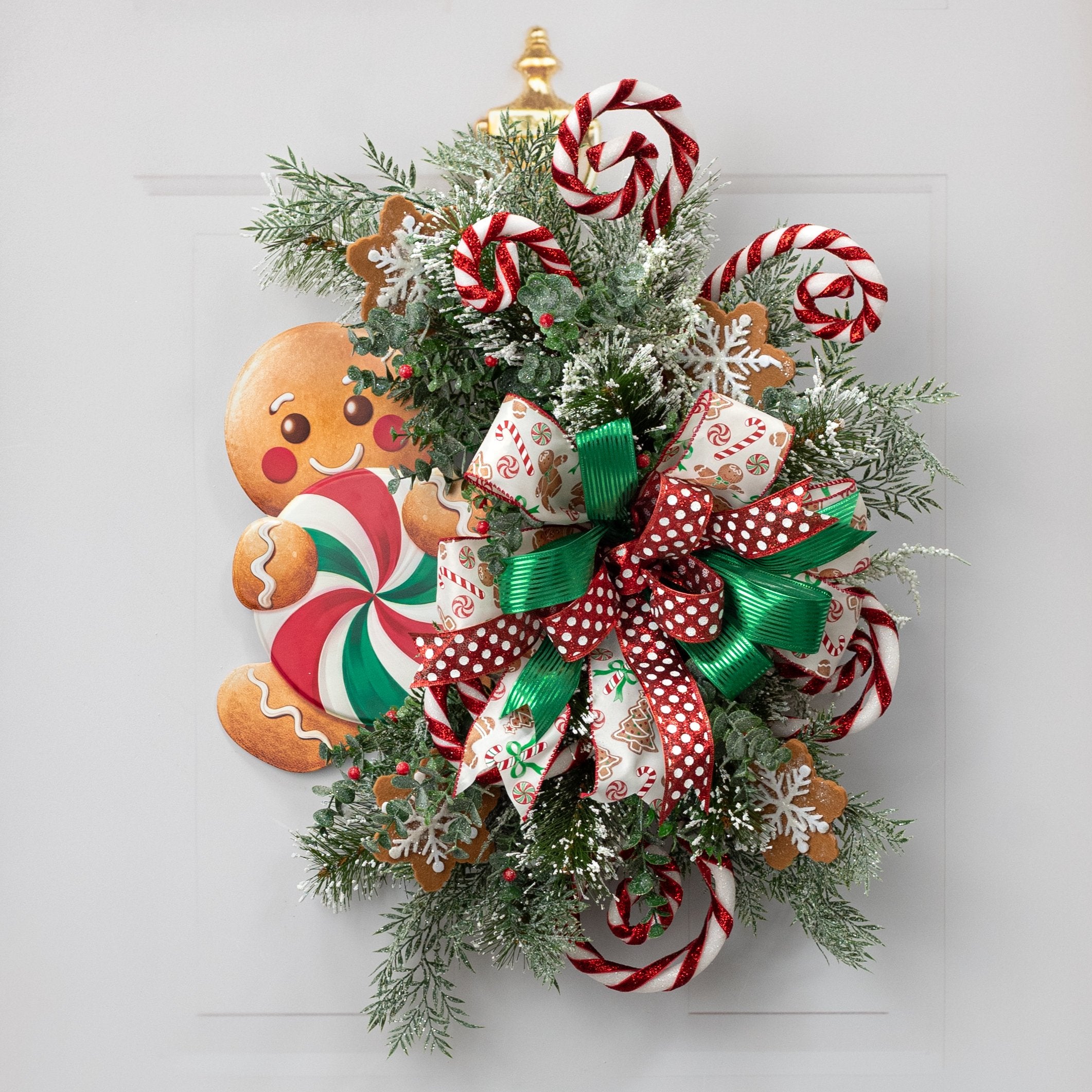 12" Metal Embossed Gingerbread Man Hanger: Green Peppermint Lifestyle Photo