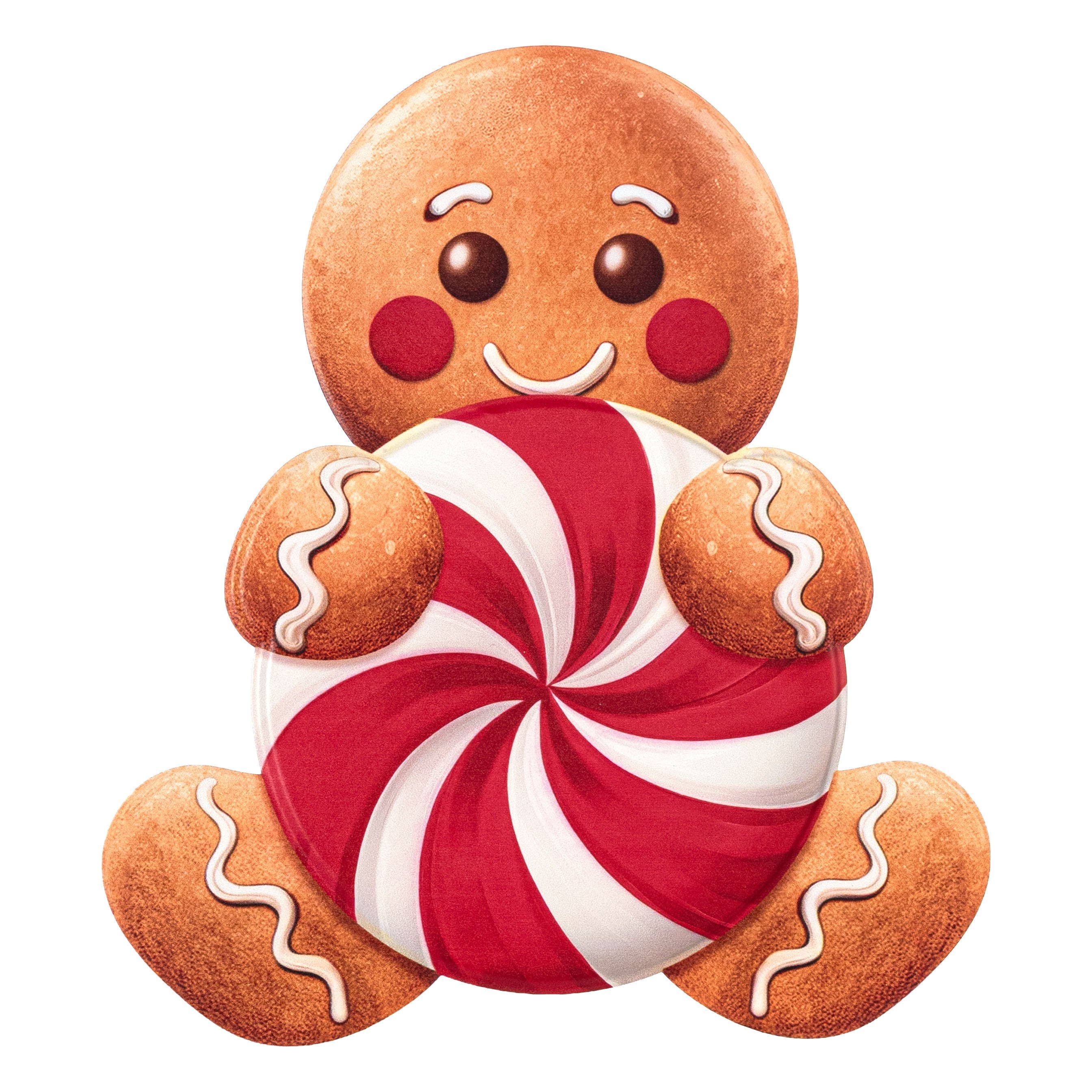 12" Metal Embossed Gingerbread Man Hanger: Red Peppermint Item Number: MD176930