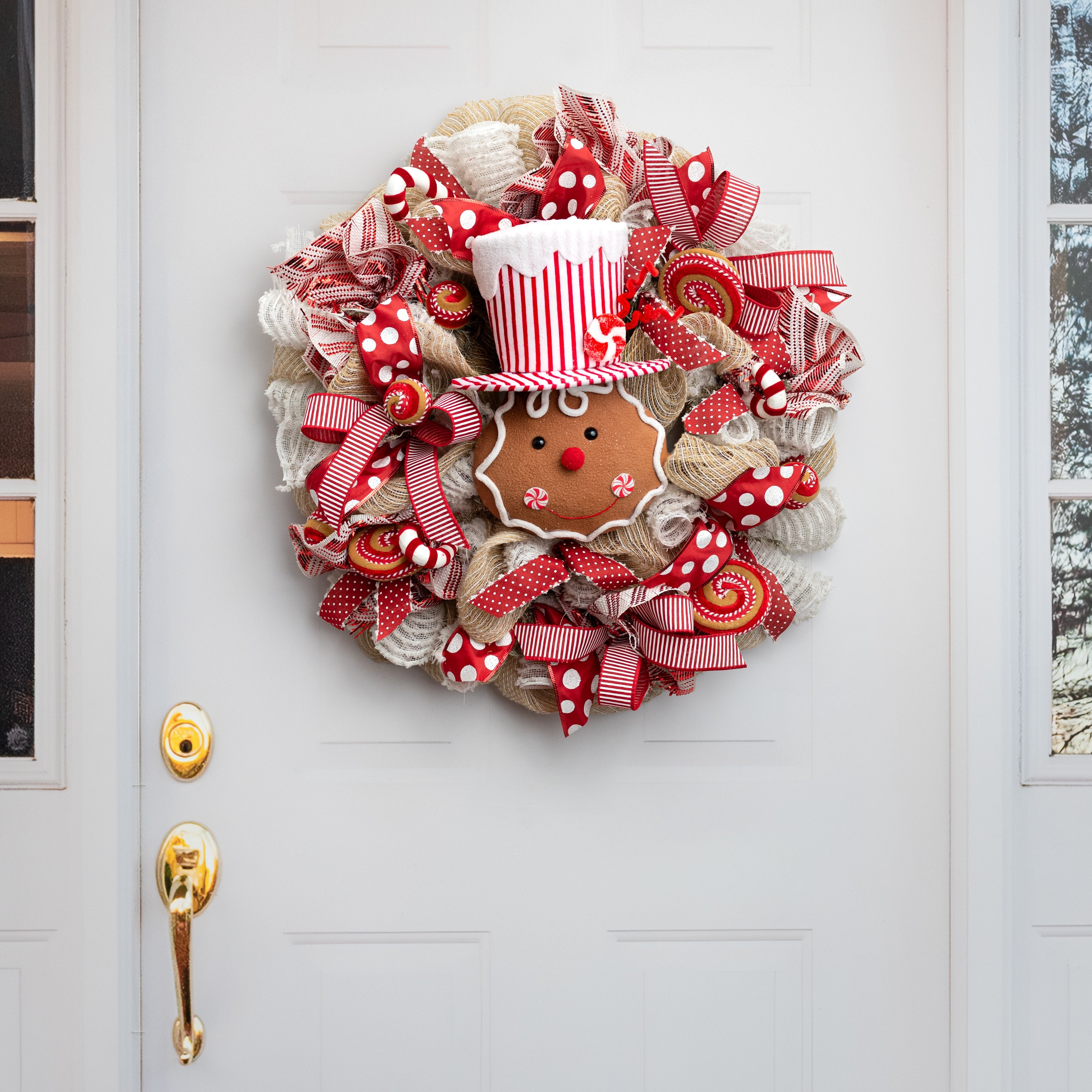 12" Peppermint Gingerbread Man Head Ornament detail photo 4