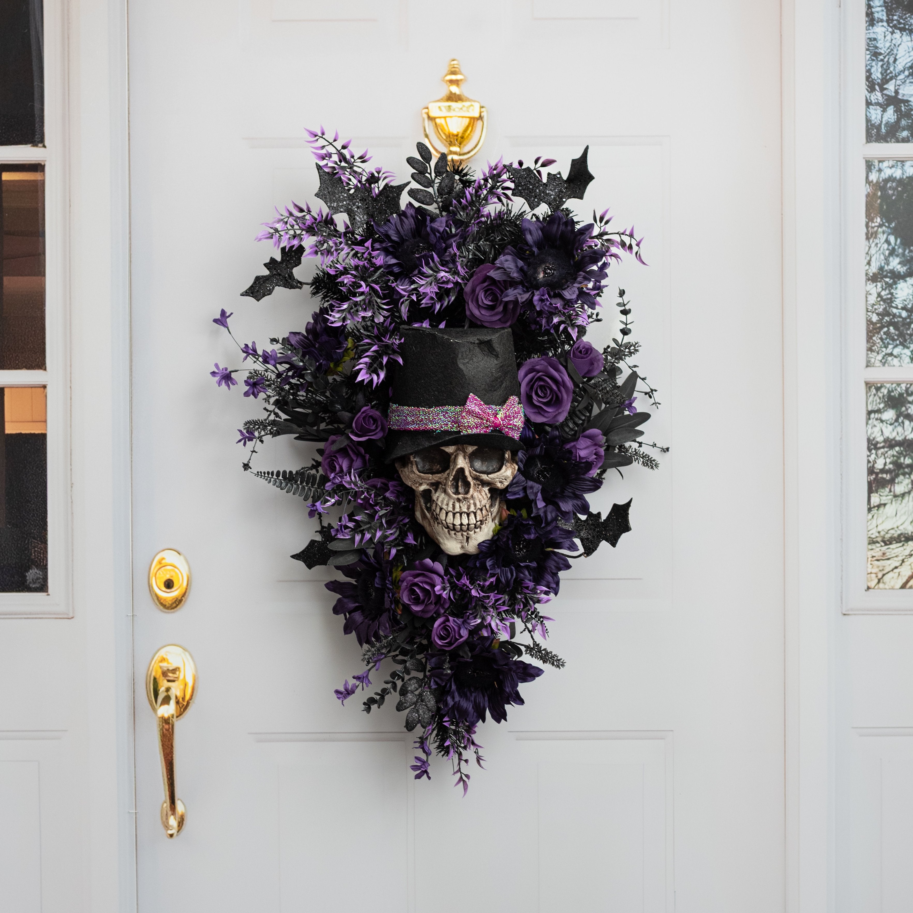 12" Plastic & Felt Skull with Hat Decoration: Pink Bow Lifestyle Photo