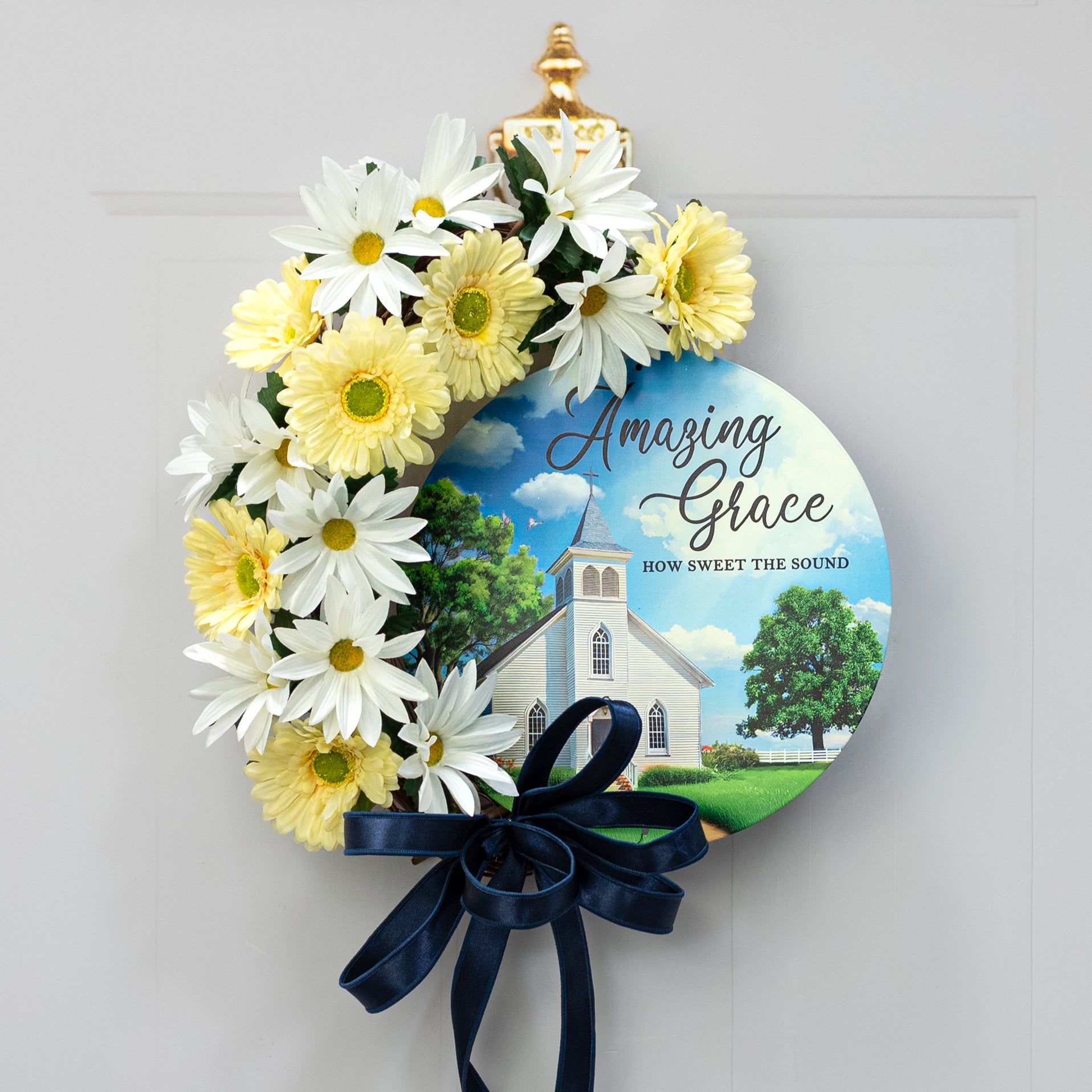 12" Round Metal Sign: Amazing Grace Church Lifestyle Photo