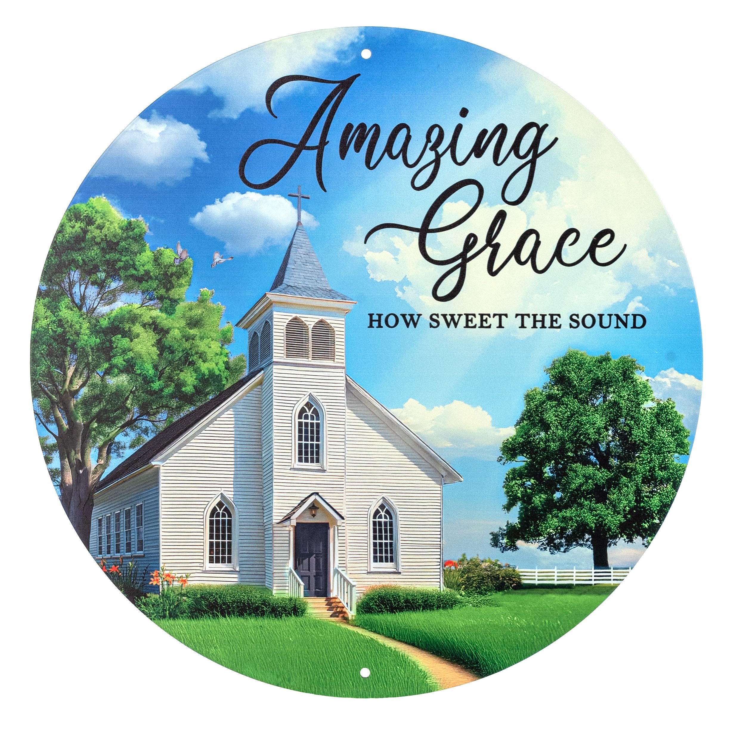 12" Round Metal Sign: Amazing Grace Church Item Number: MD1796