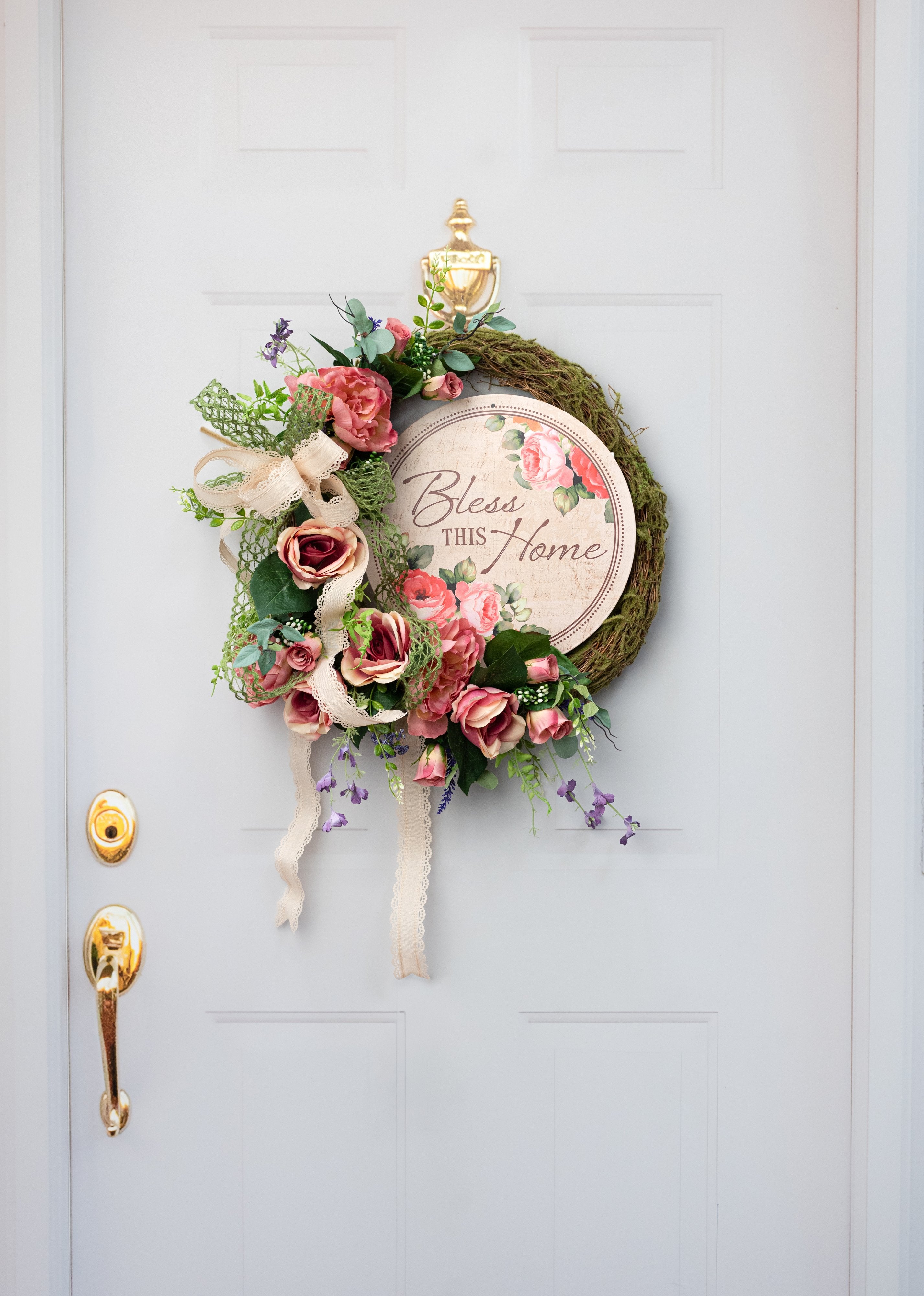 12" Round Metal Sign: Bless This Home Floral detail photo 4
