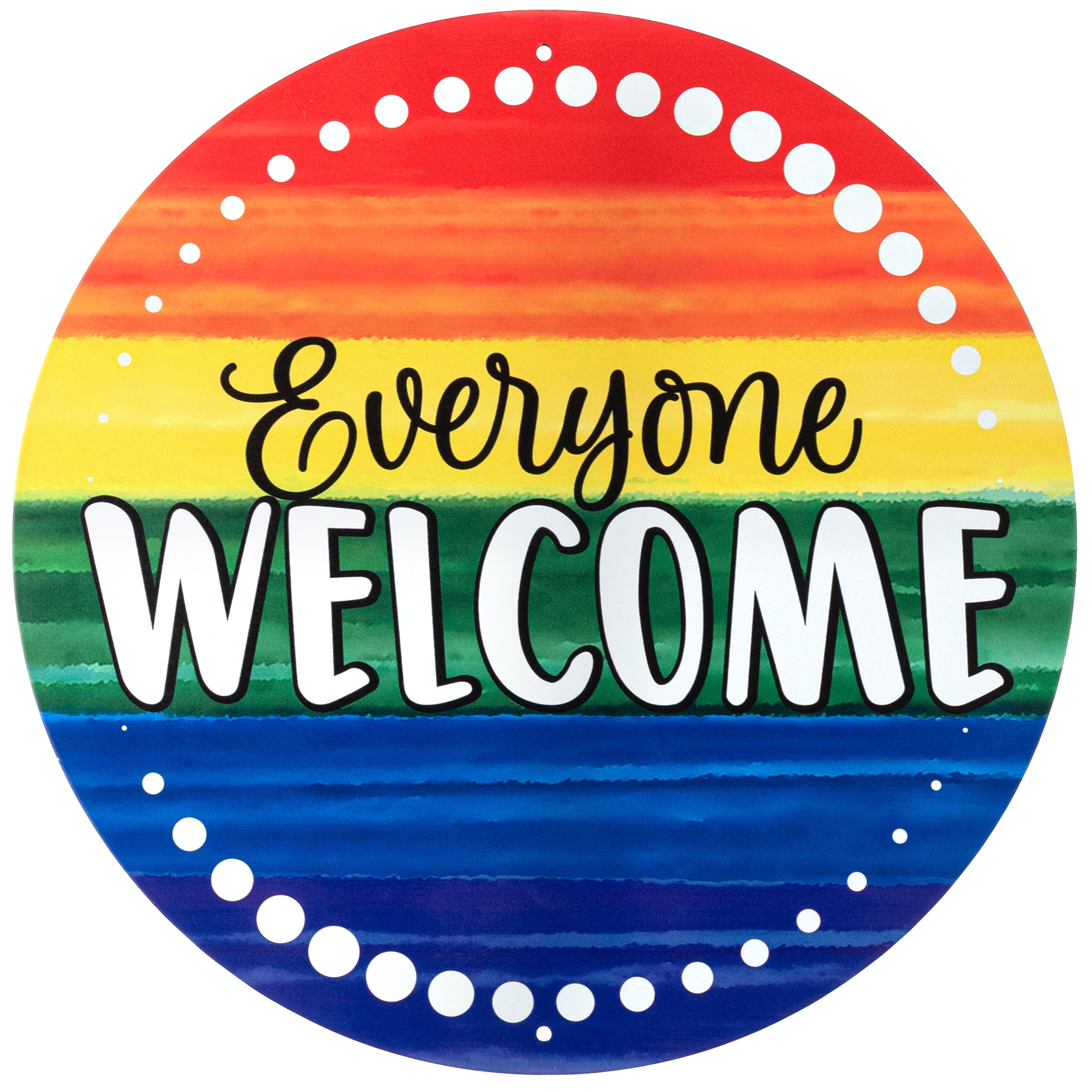12" Round Metal Sign: Everyone Welcome Rainbow Item Number: MD1724
