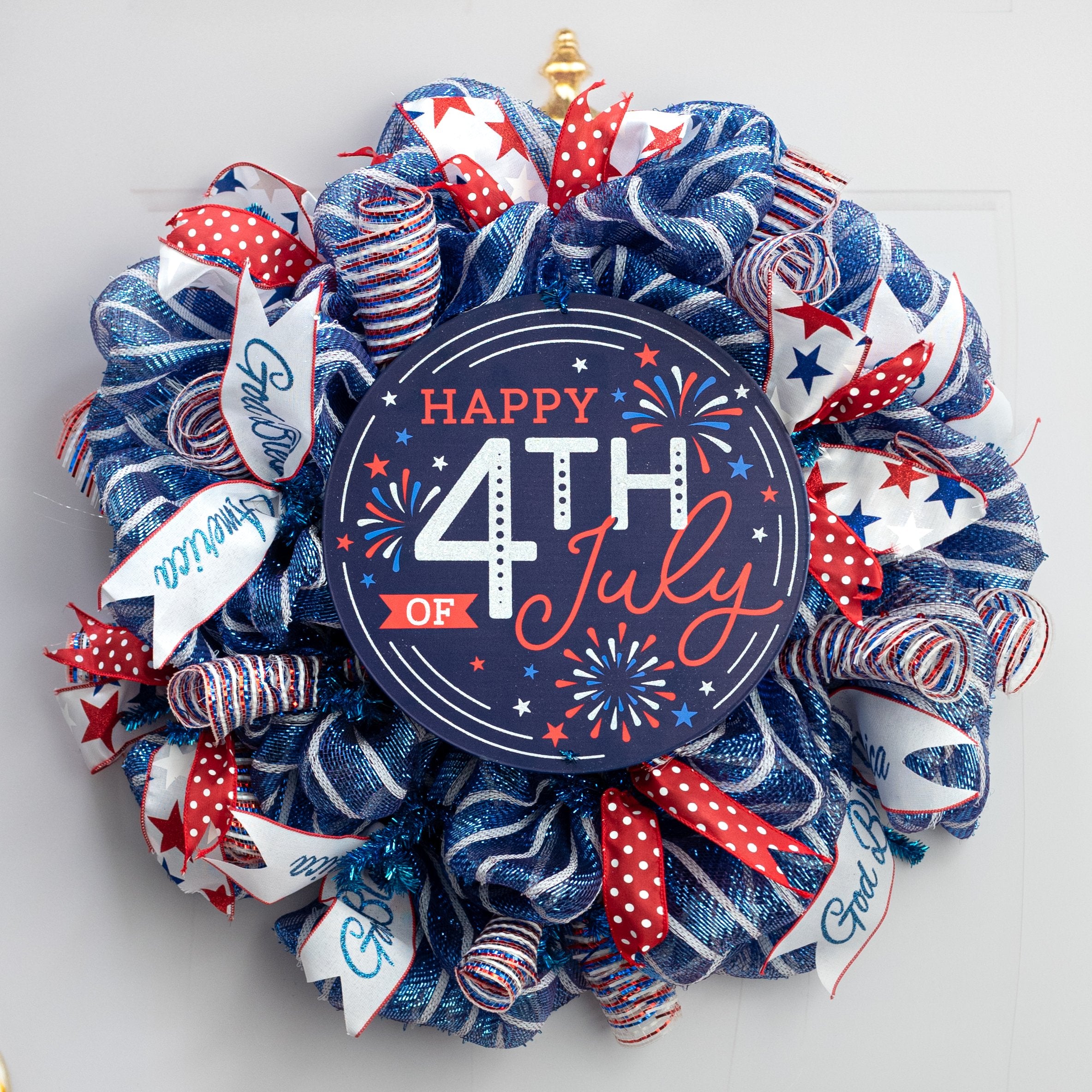 12" Round Metal Sign: Glittered 4th of July Lifestyle Photo