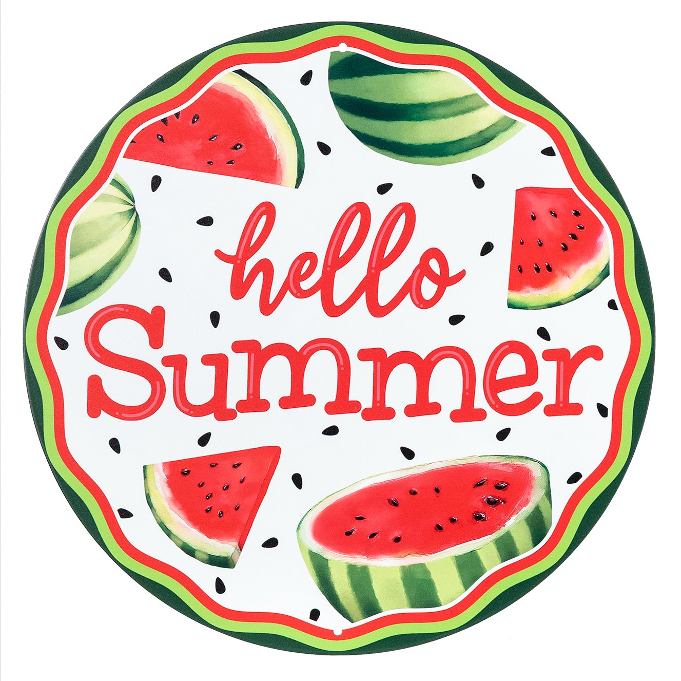 12" Round Metal Sign: Hello Summer Watermelon Item Number: MD1808