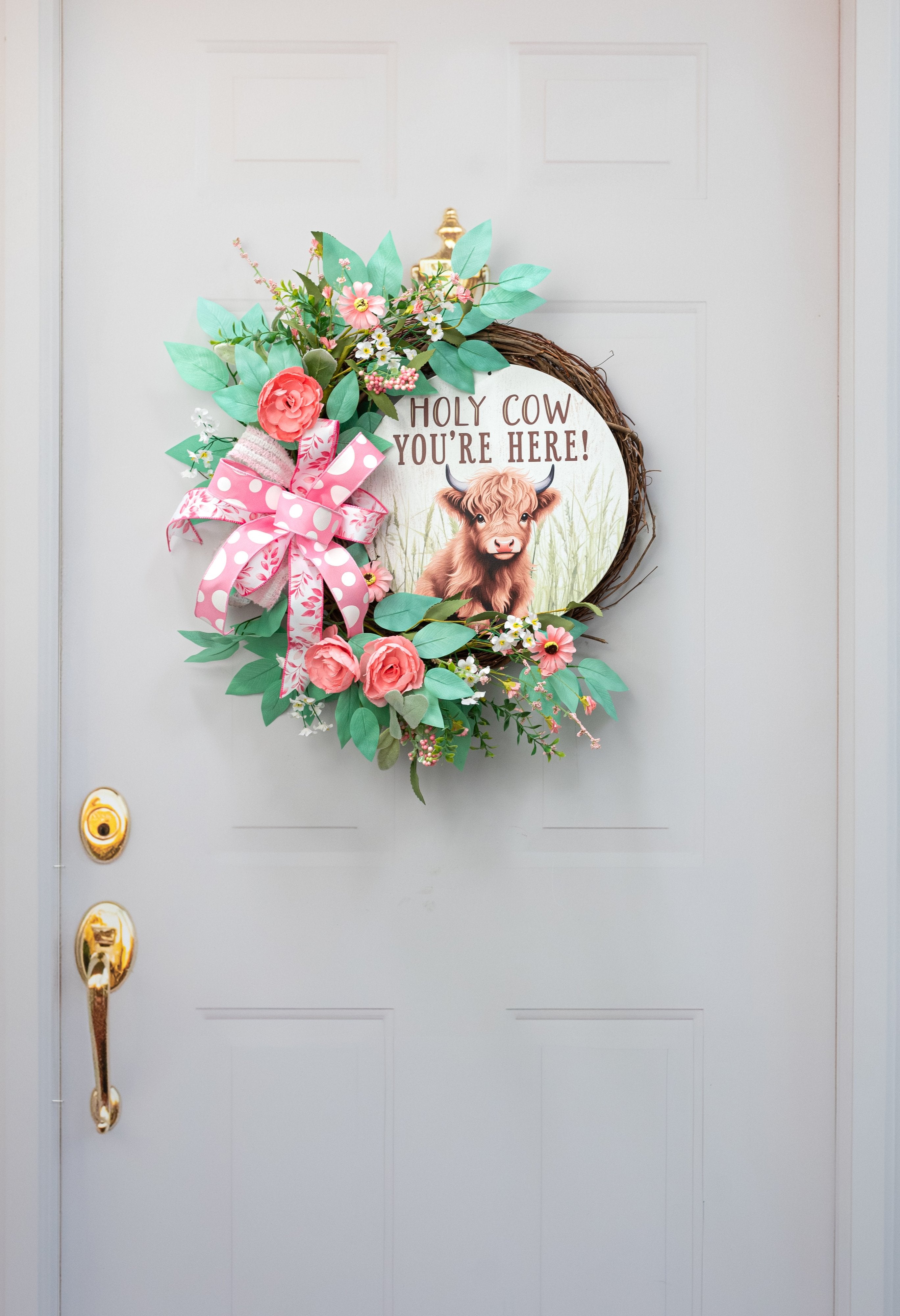 12" Round Metal Sign: Holy Highland Cow You're Here detail photo 4