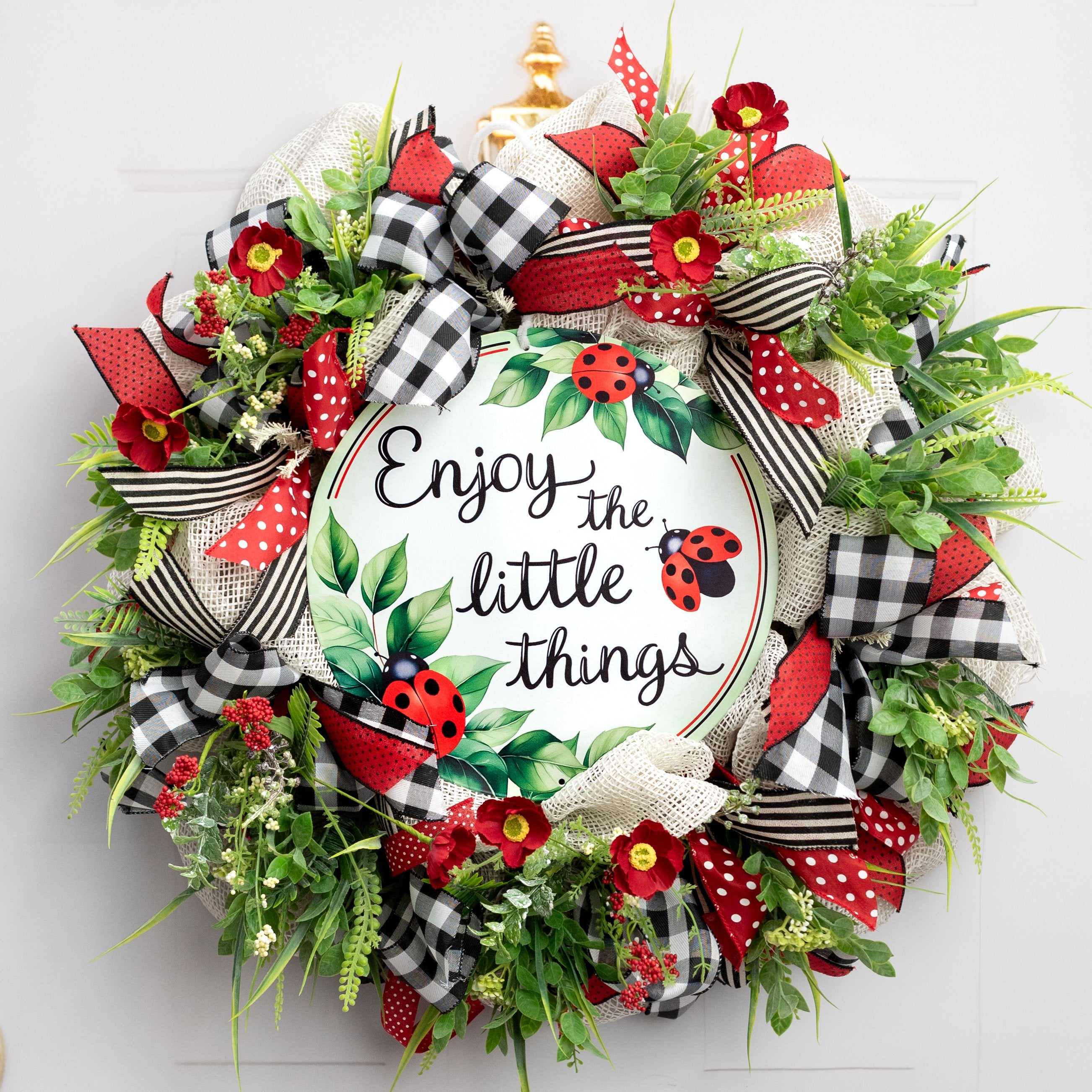 12" Round Metal Sign: Ladybug Little Things Lifestyle Photo
