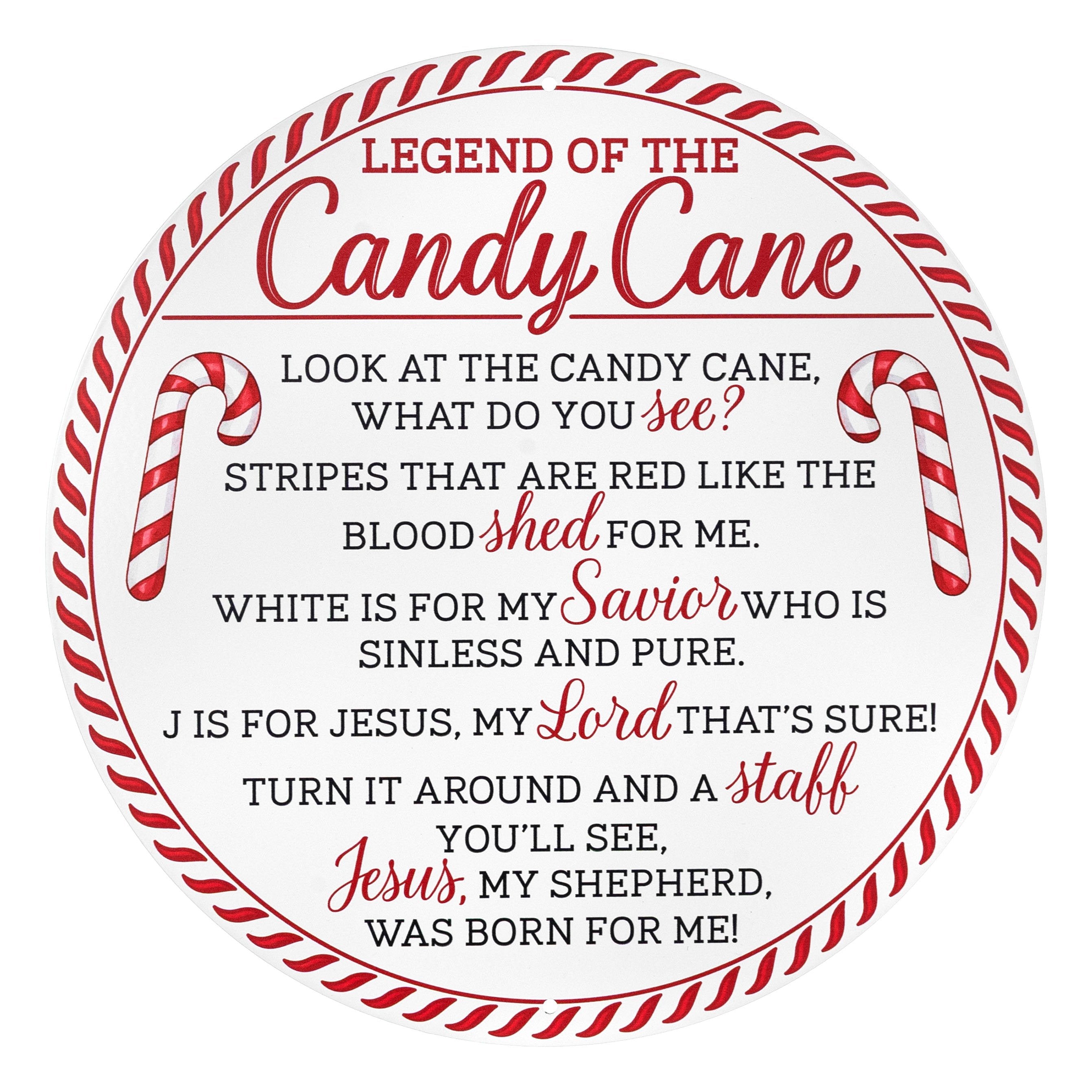 12" Round Metal Sign: Legend of the Candy Cane Item Number: MD177654