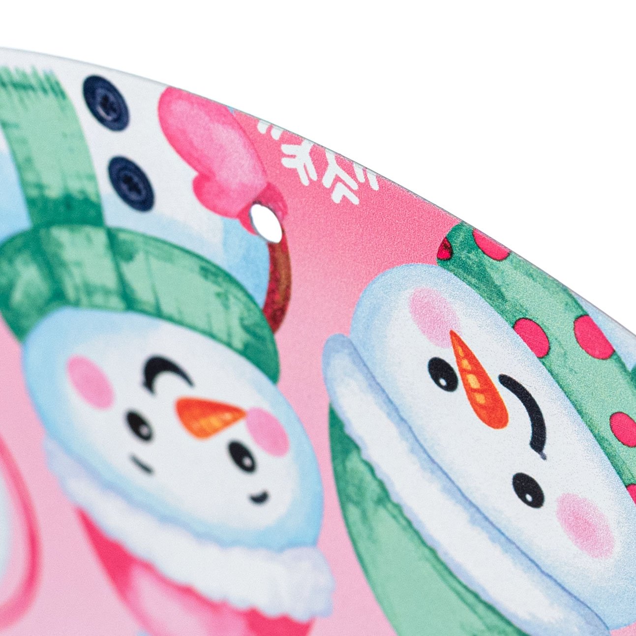 12" Round Metal Sign: Pink Let it Snow Snowmen detail photo 3