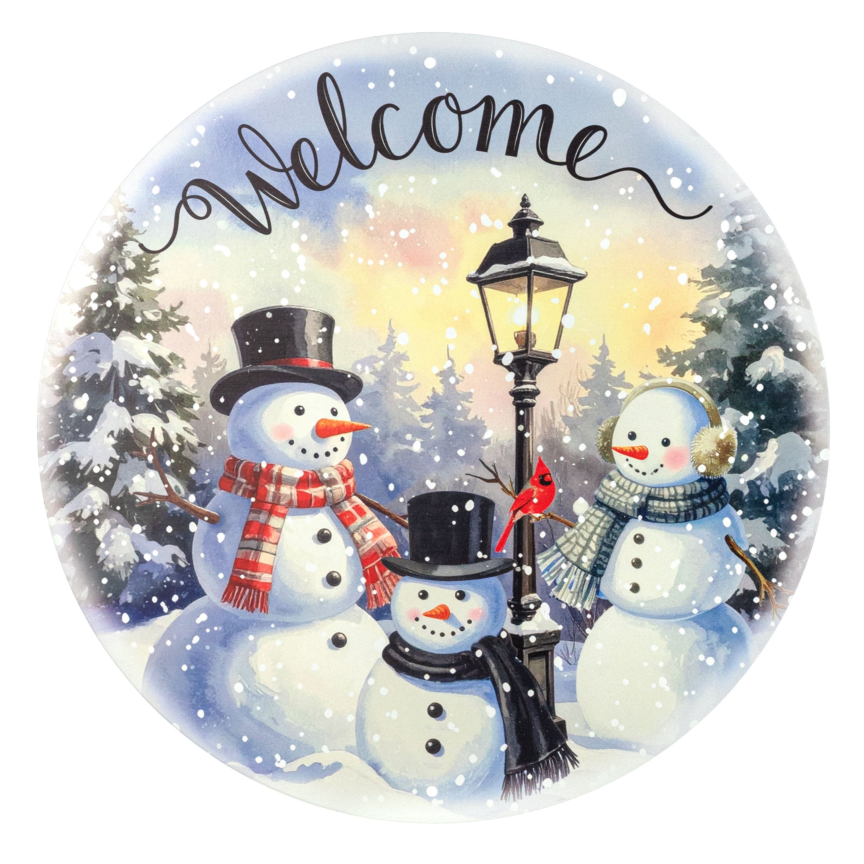 12" Round Metal Sign: Welcome Snowmen Item Number: MD1897