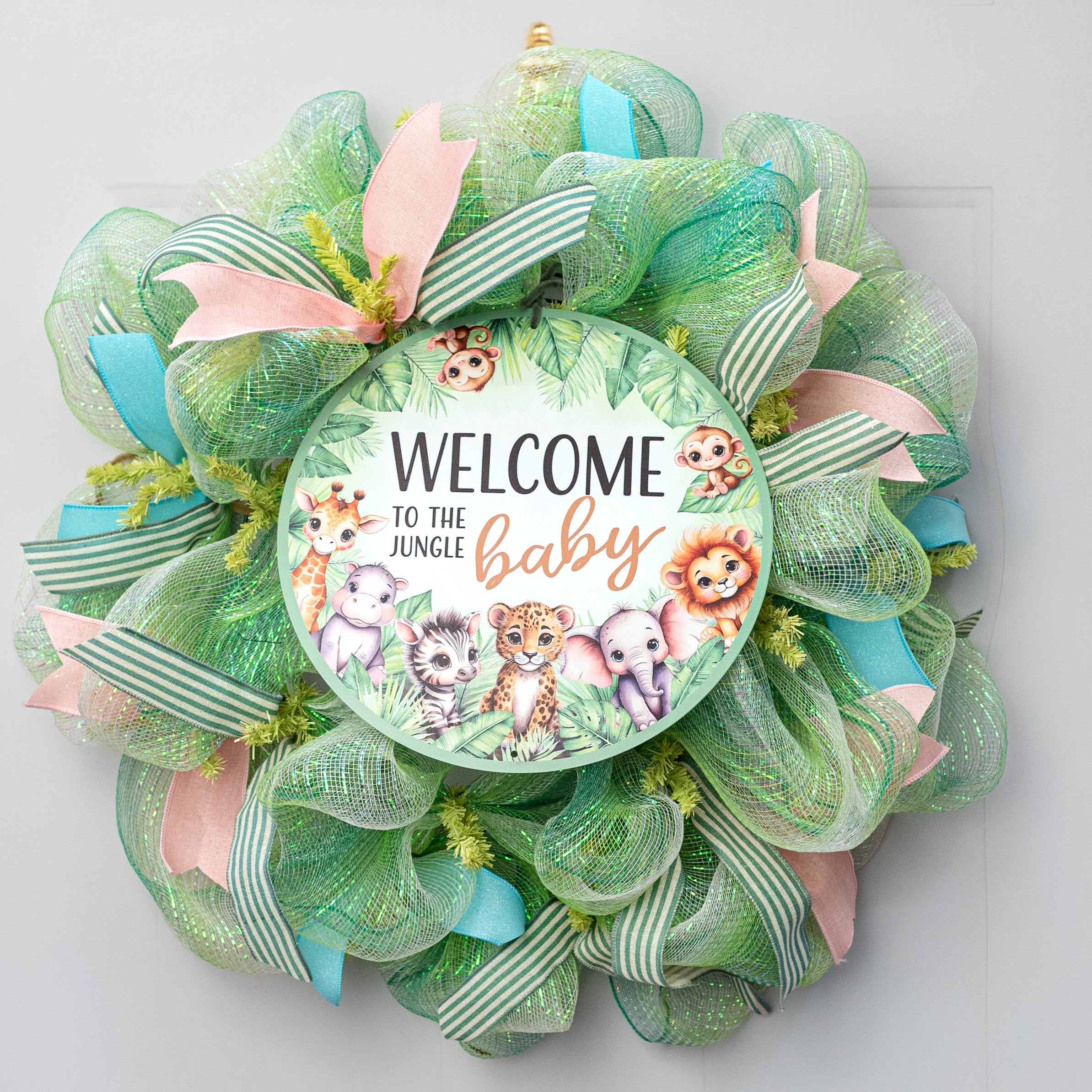 12" Round Metal Sign: Welcome to the Jungle Baby Lifestyle Photo