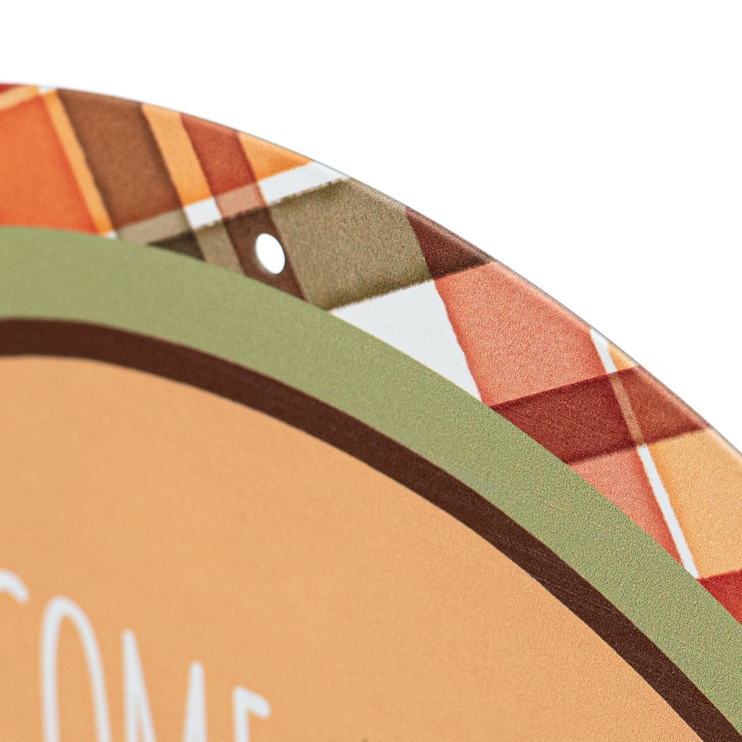 12" Round Metal Sign: Welcome to our Patch Scarecrow detail photo 3