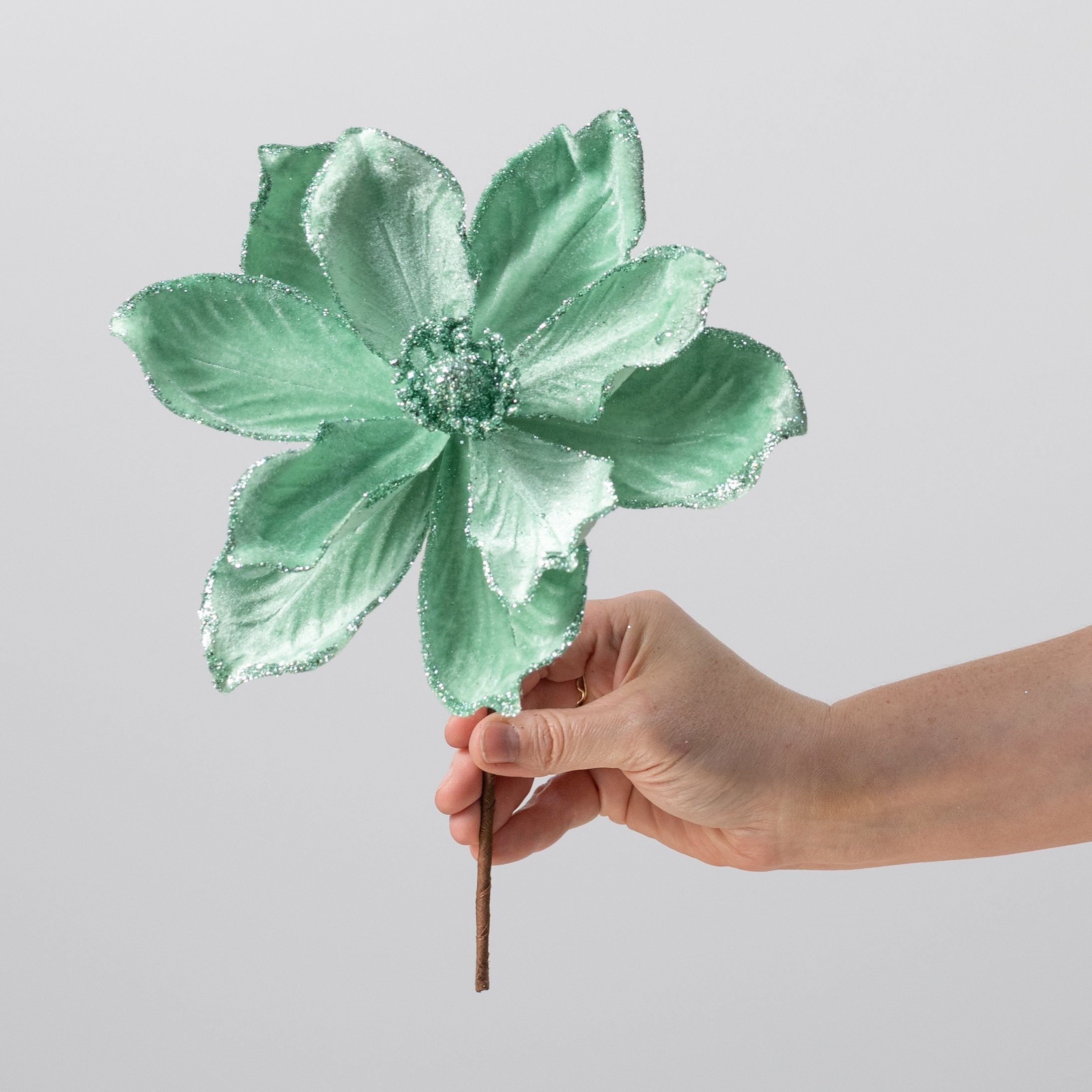 8" x 12" Velvet Magnolia Flower Stem: Mint Green detail photo 3