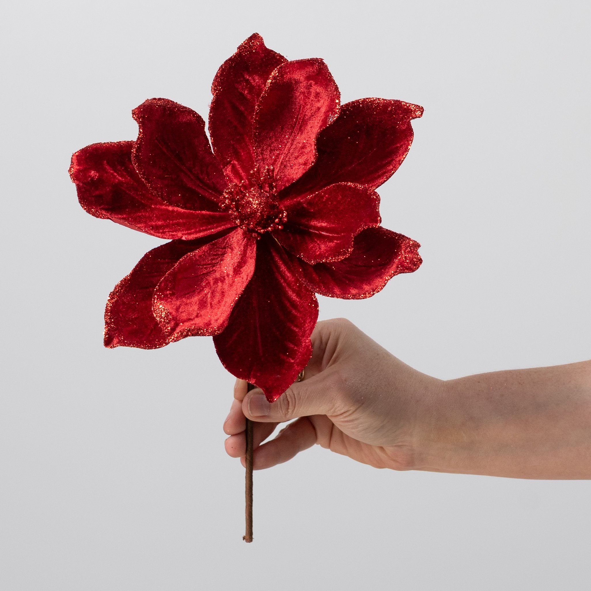 8" x 12" Velvet Magnolia Flower Stem: Red detail photo 3