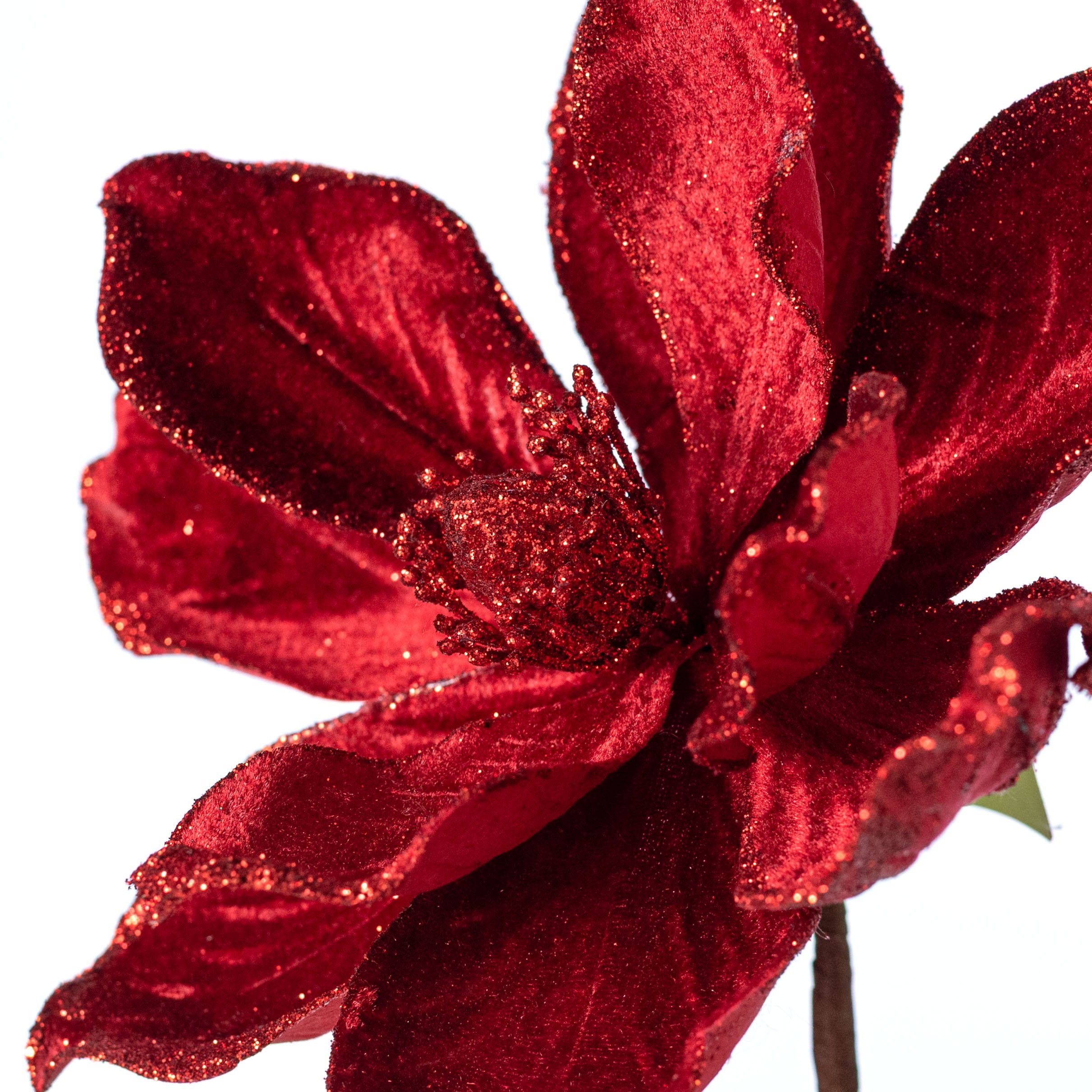 8" x 12" Velvet Magnolia Flower Stem: Red detail photo 4