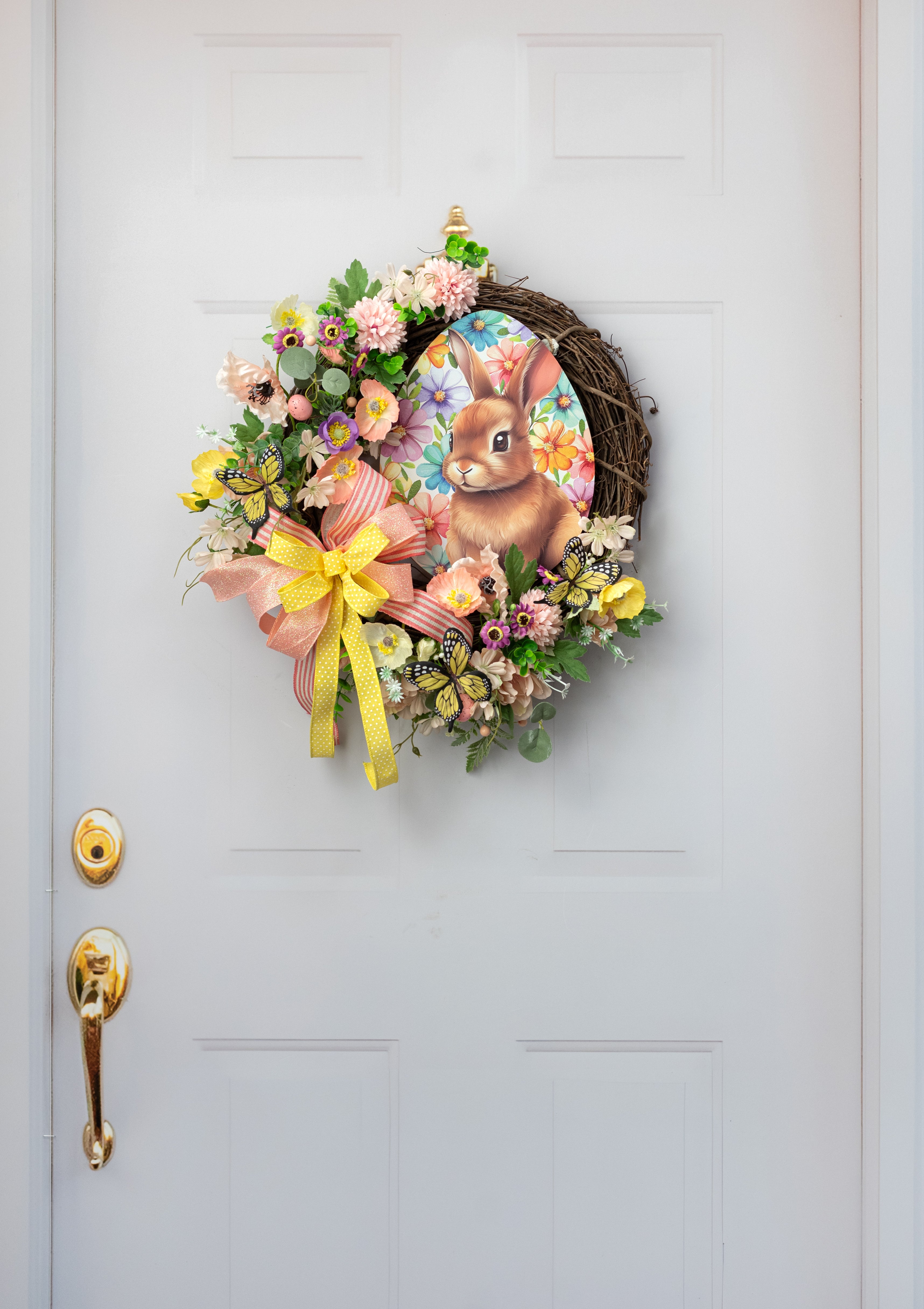12" Wooden Egg Sign: Easter Bunny on Florals detail photo 4
