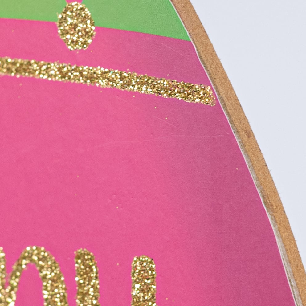 12" Wooden Egg Sign: Glittered Harlequin Happy Easter detail photo 3