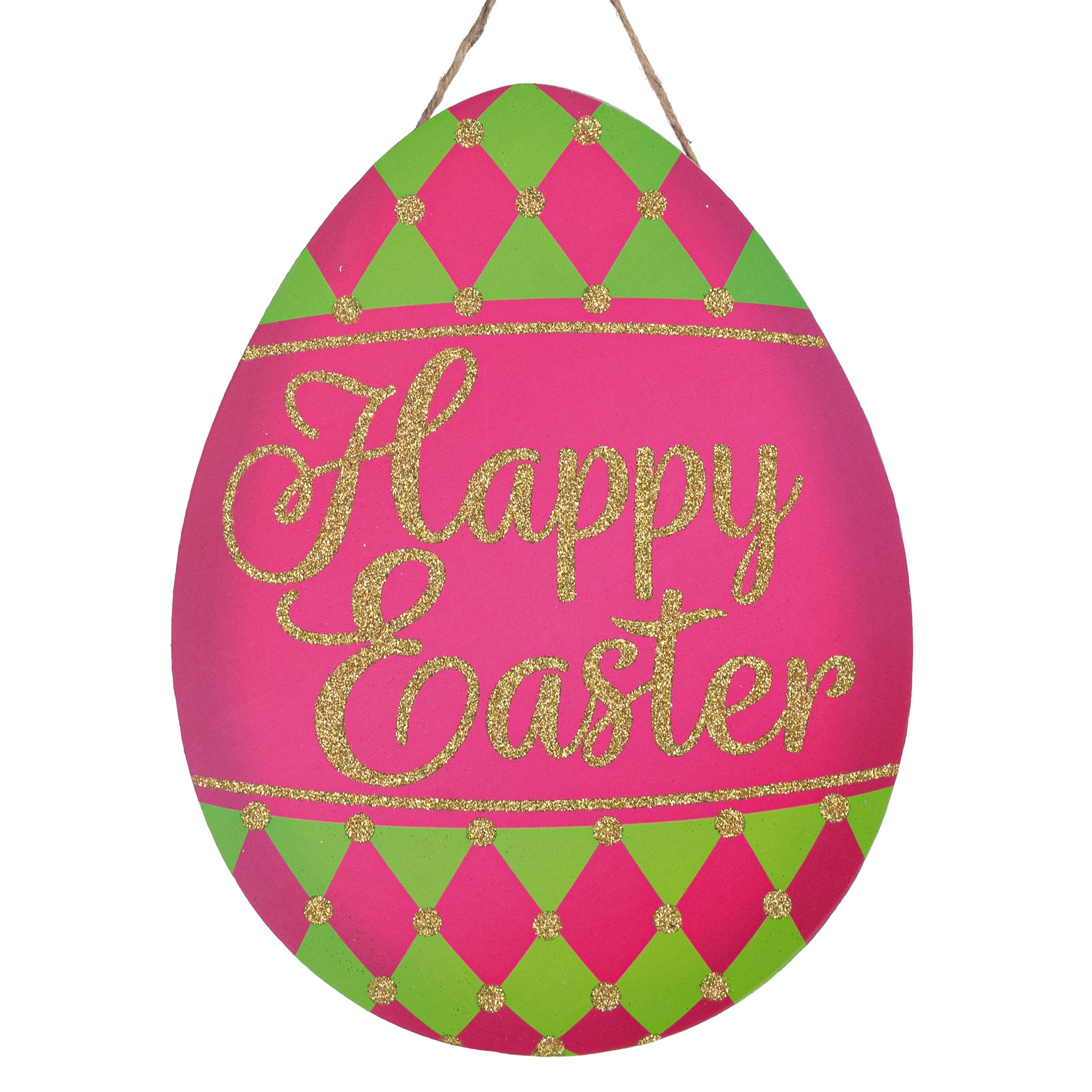 12" Wooden Egg Sign: Glittered Harlequin Happy Easter Item Number: AP7893F3