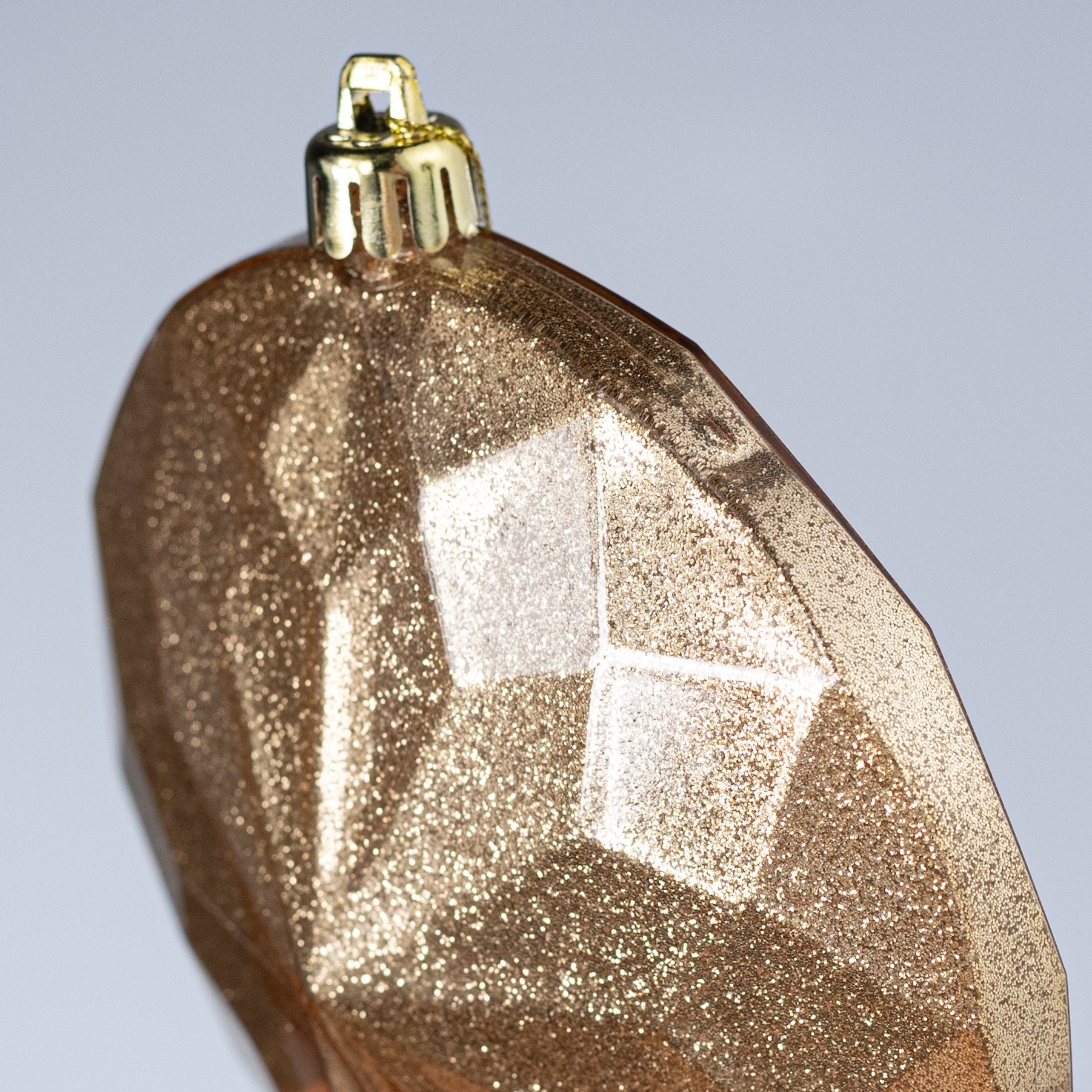 120mm Faceted Flat Round Gem Ornament: Glitter Inside Champagne Gold detail photo 3