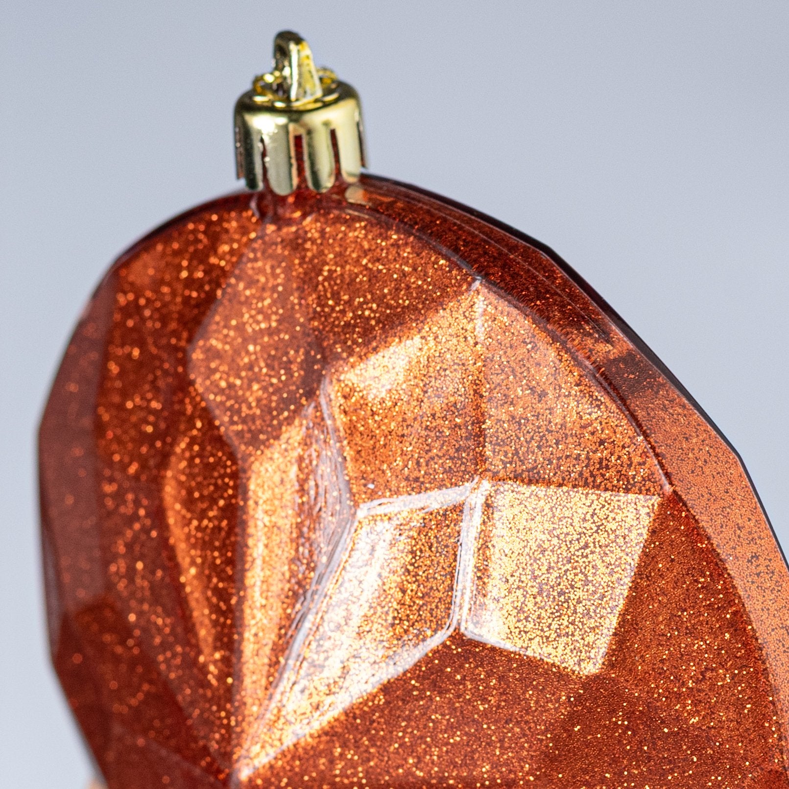 120mm Faceted Flat Round Gem Ornament: Glitter Inside Copper Orange detail photo 3