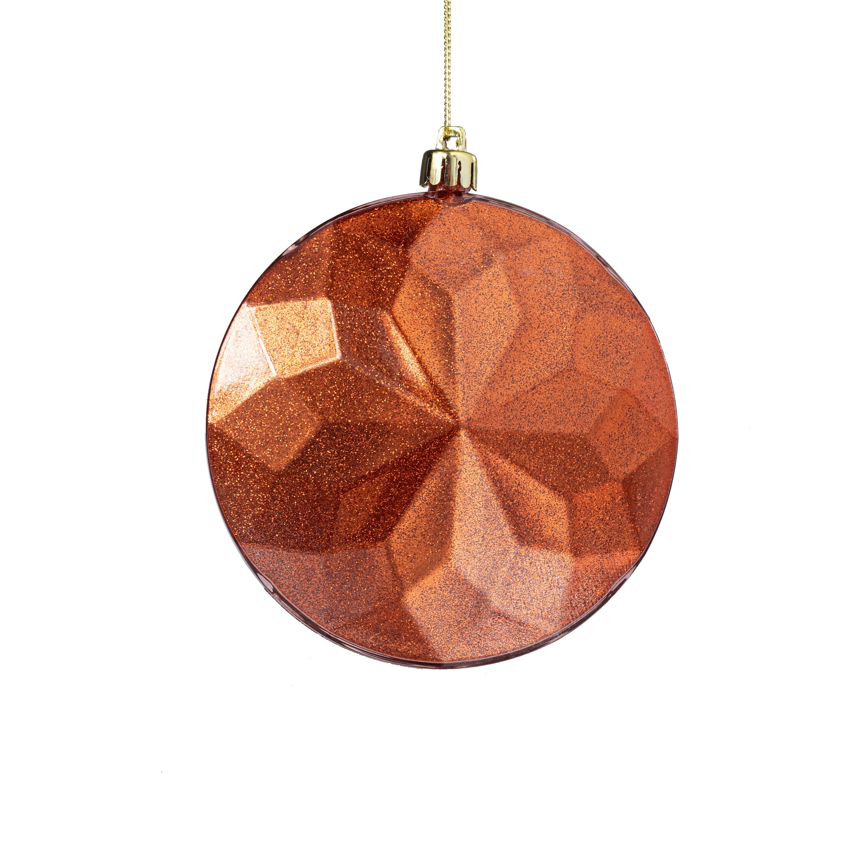 120mm Faceted Flat Round Gem Ornament: Glitter Inside Copper Orange Item Number: XJ765748