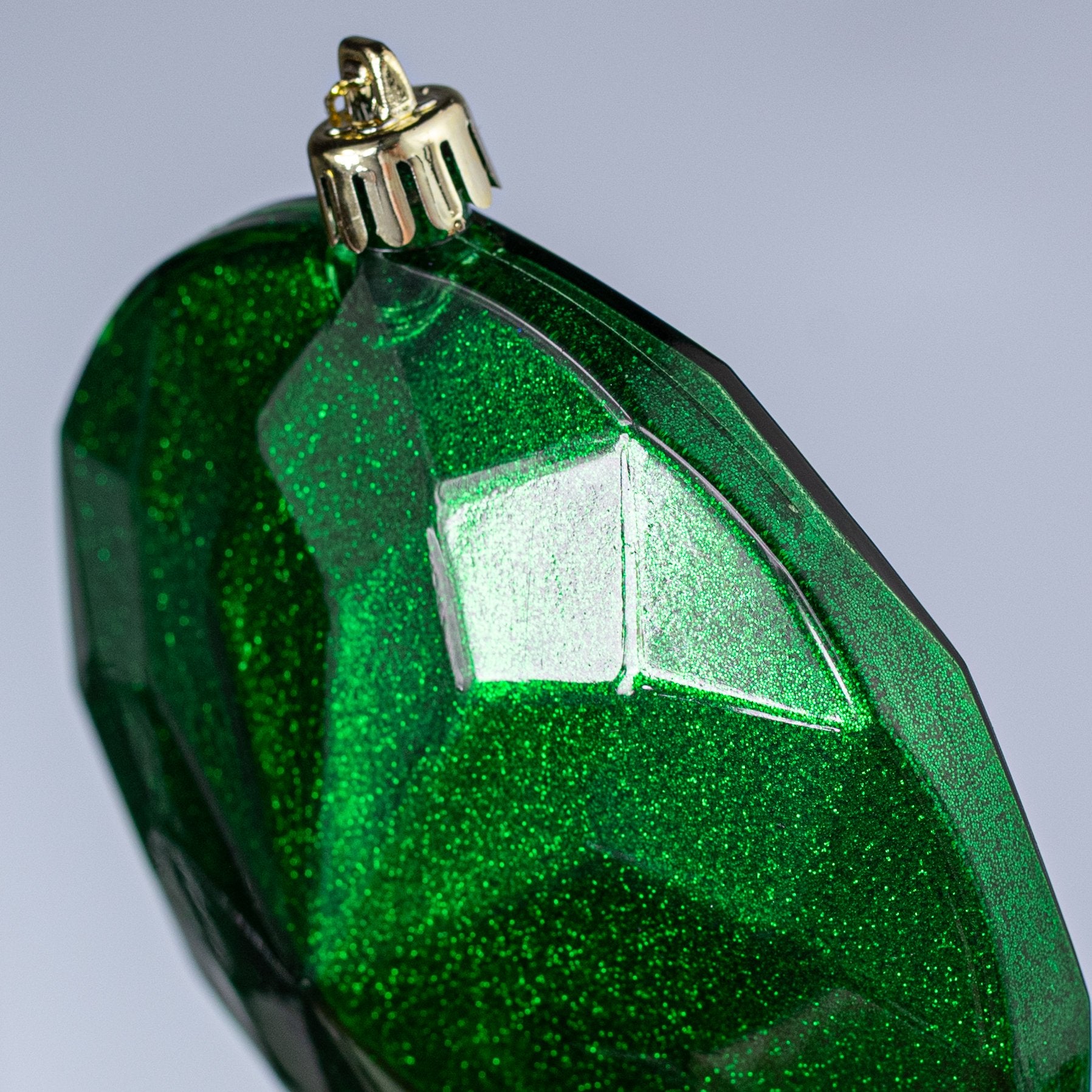 120mm Faceted Flat Round Gem Ornament: Glitter Inside Emerald Green detail photo 3