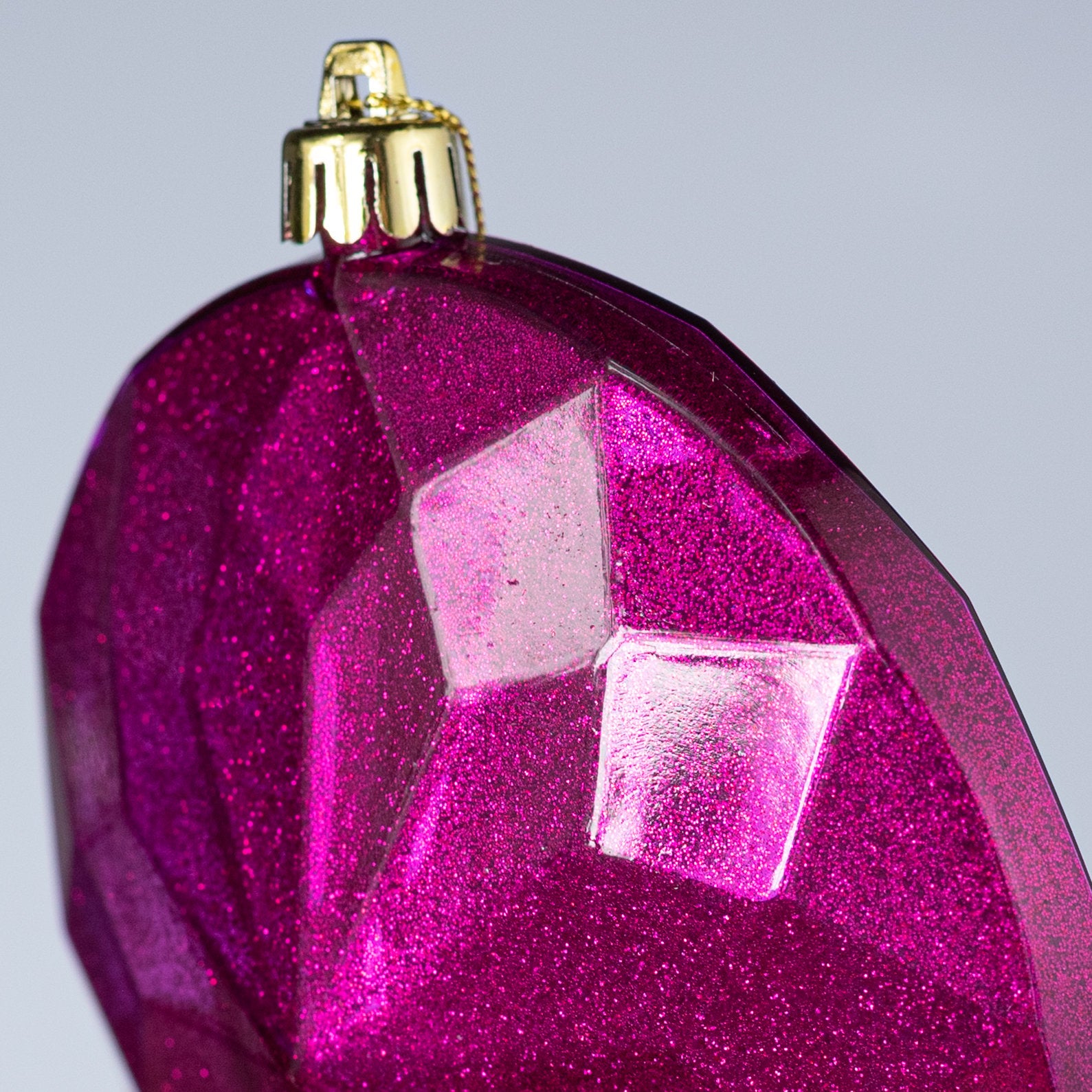 120mm Faceted Flat Round Gem Ornament: Glitter Inside Fuchsia Pink detail photo 3