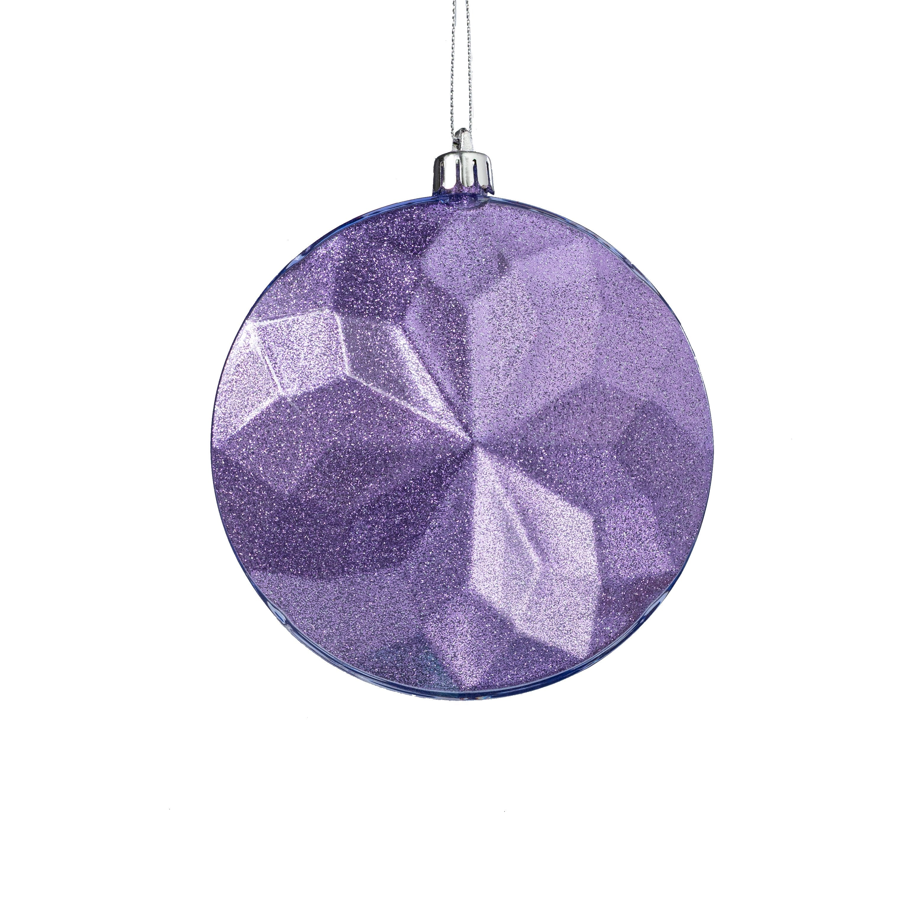 120mm Faceted Flat Round Gem Ornament: Glitter Inside Lavender Item Number: XJ765713
