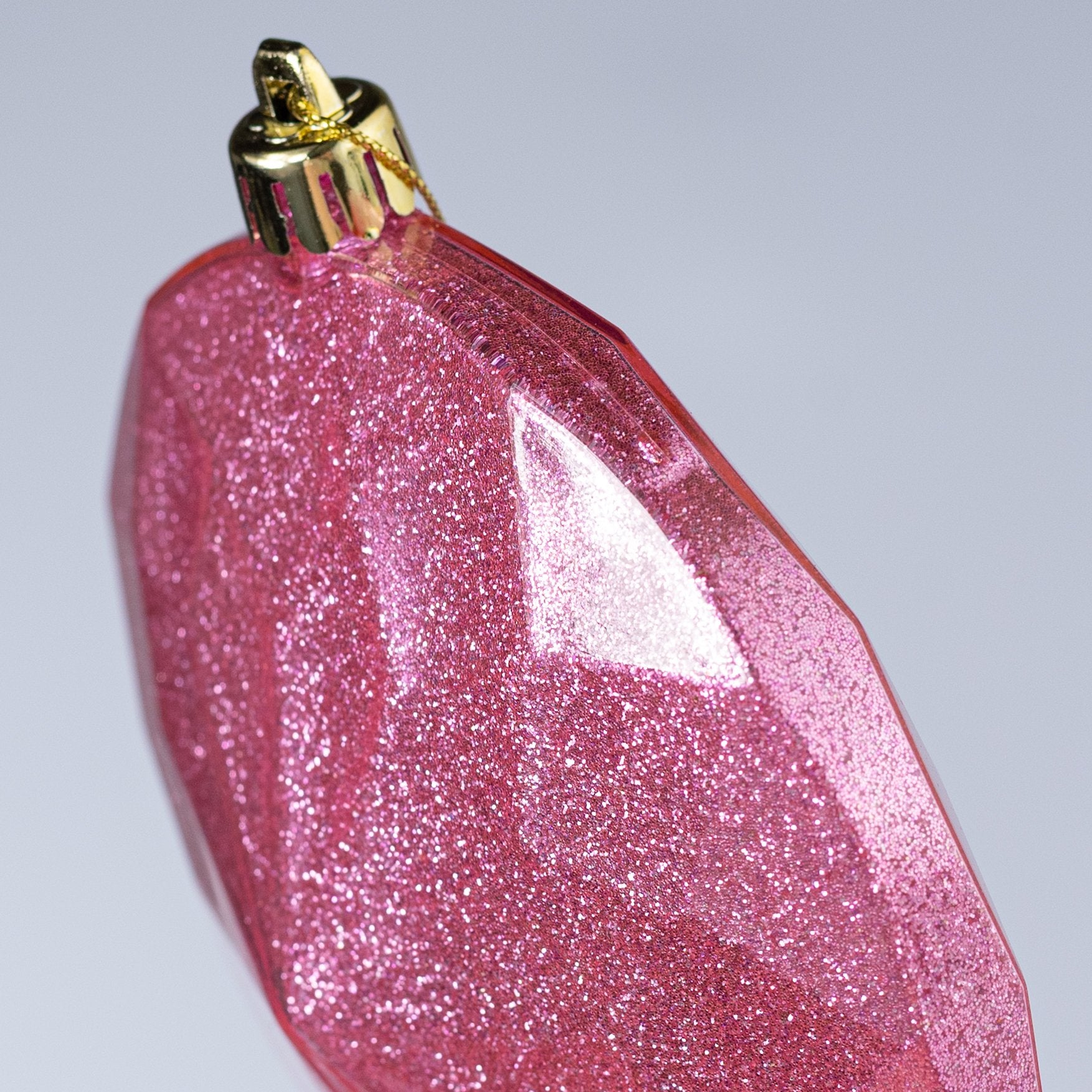 120mm Faceted Flat Round Gem Ornament: Glitter Inside Pink detail photo 3