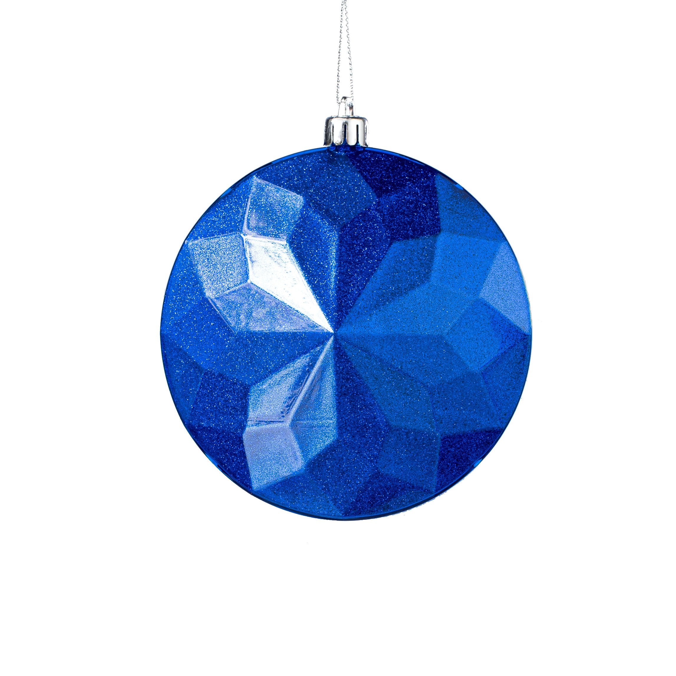 120mm Faceted Flat Round Gem Ornament: Glitter Inside Royal Blue Item Number: XJ765725