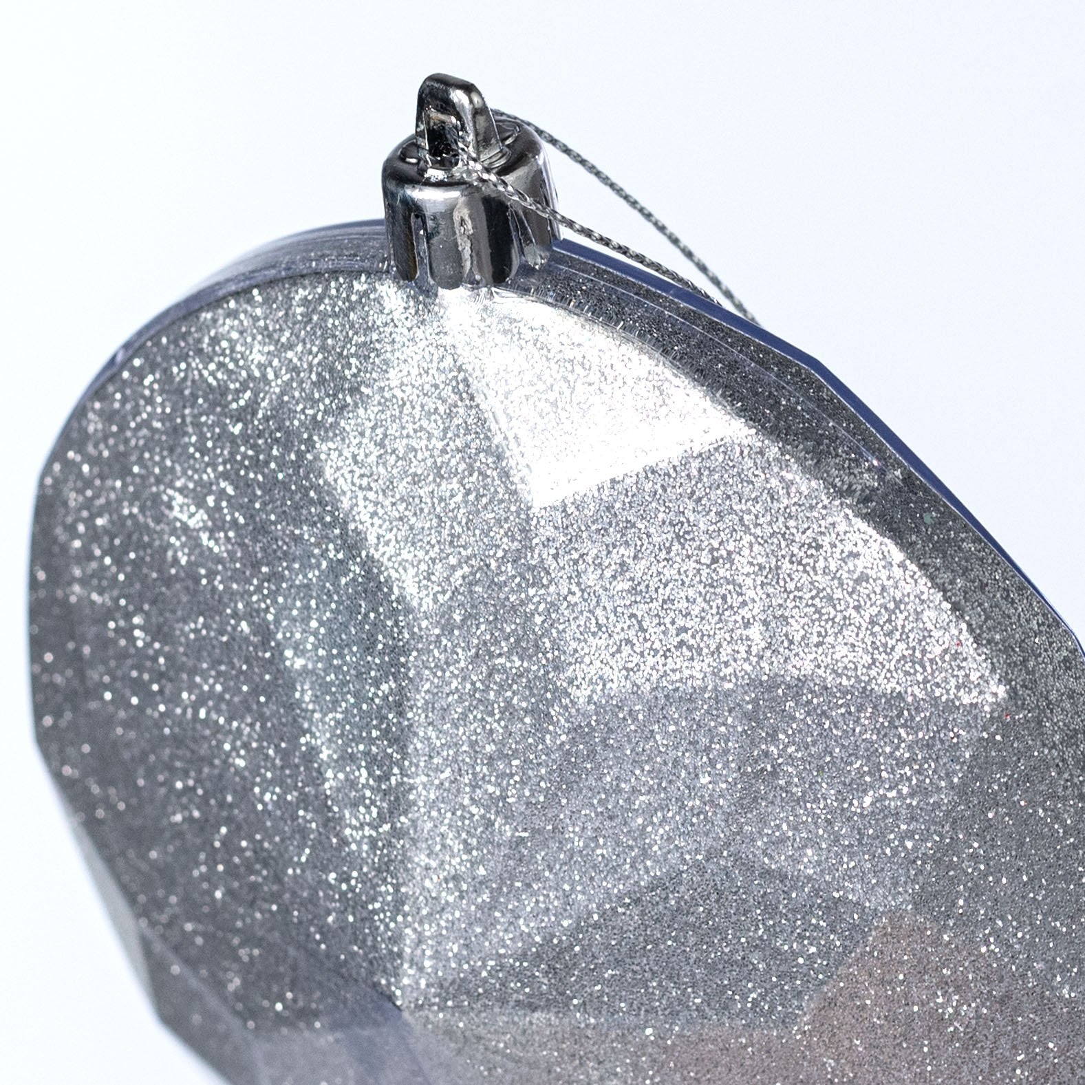 120mm Faceted Flat Round Gem Ornament: Glitter Inside Silver detail photo 3