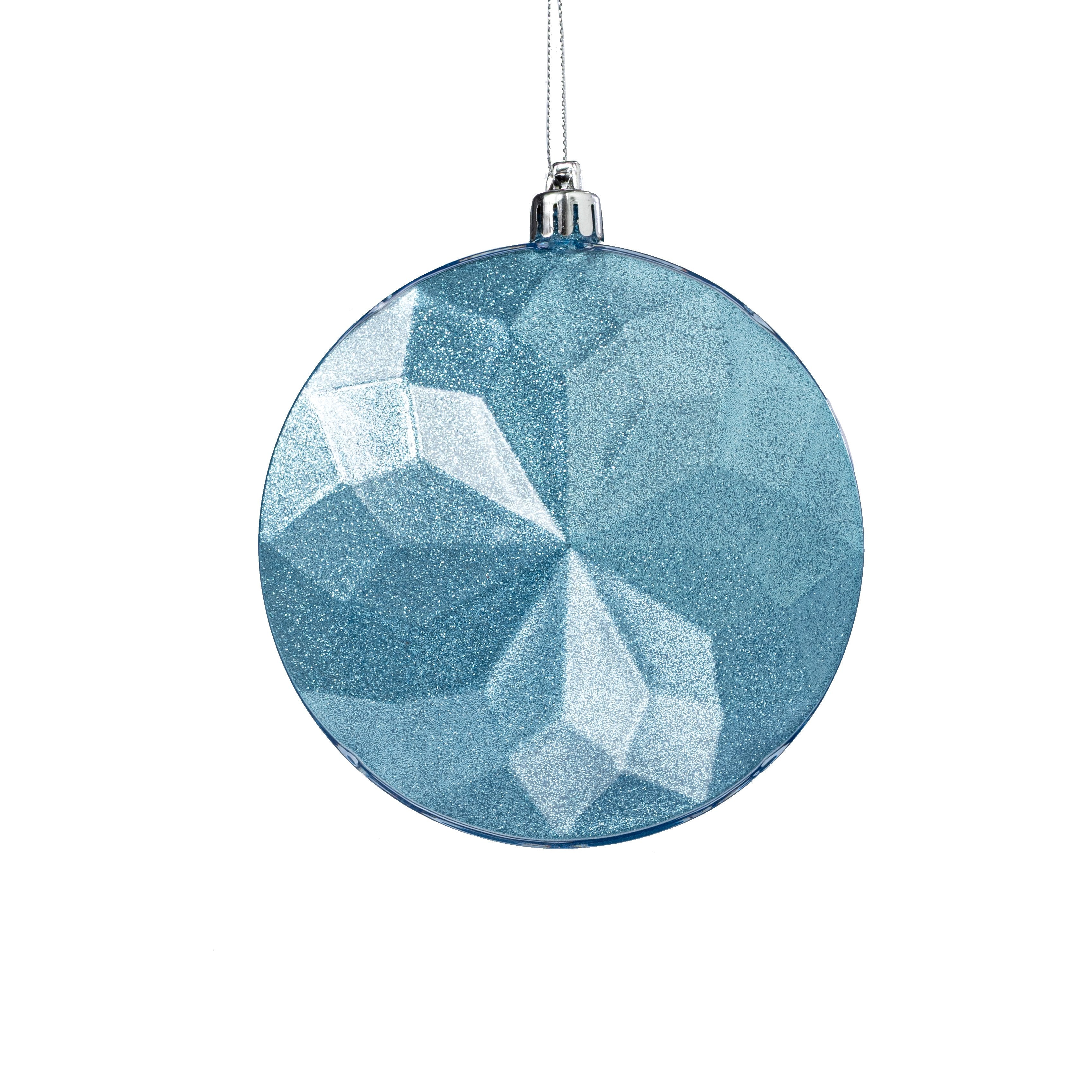 120mm Faceted Flat Round Gem Ornament: Glitter Inside Smoke Blue Item Number: XJ7657FF