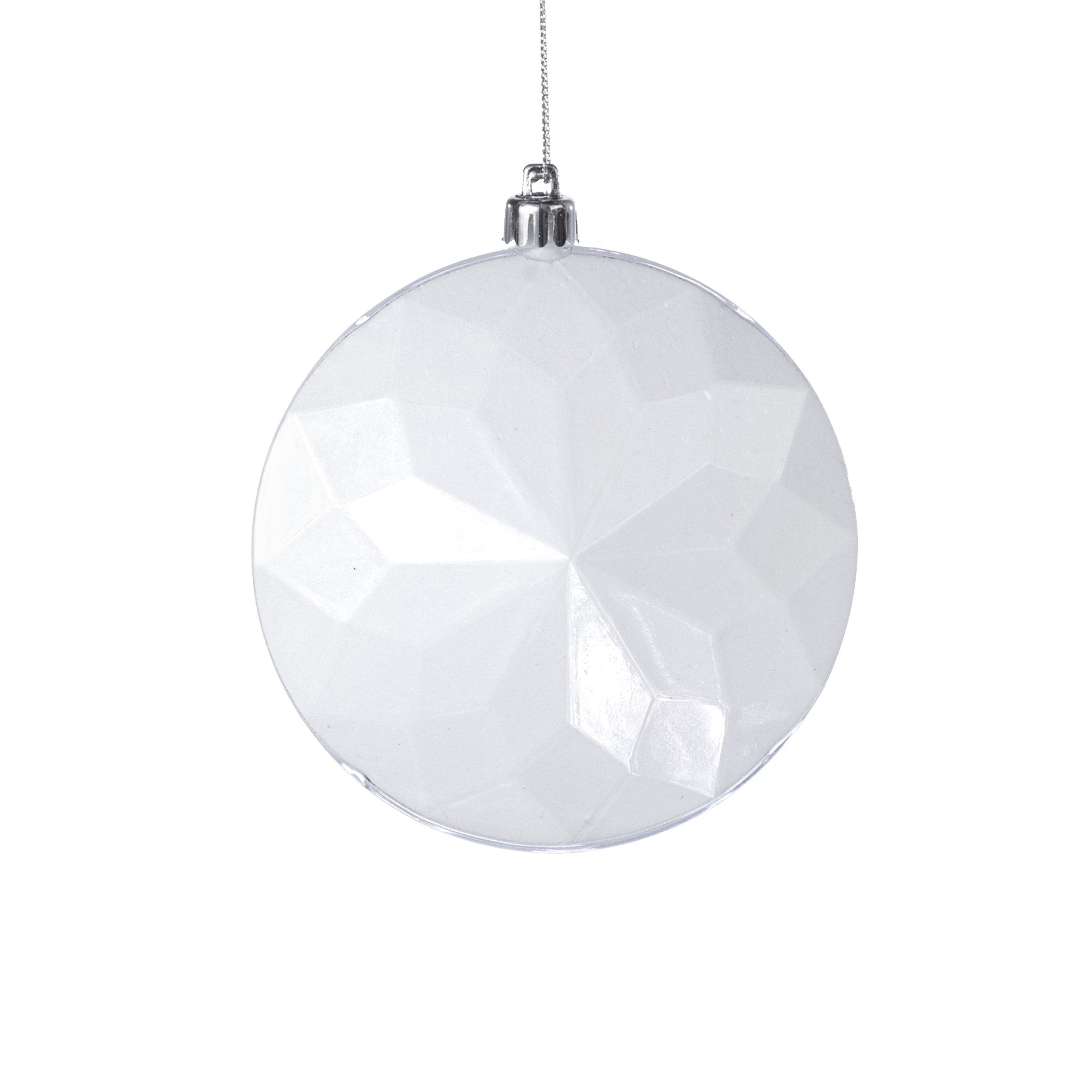 120mm Faceted Flat Round Gem Ornament: Glitter Inside White Item Number: XJ765627