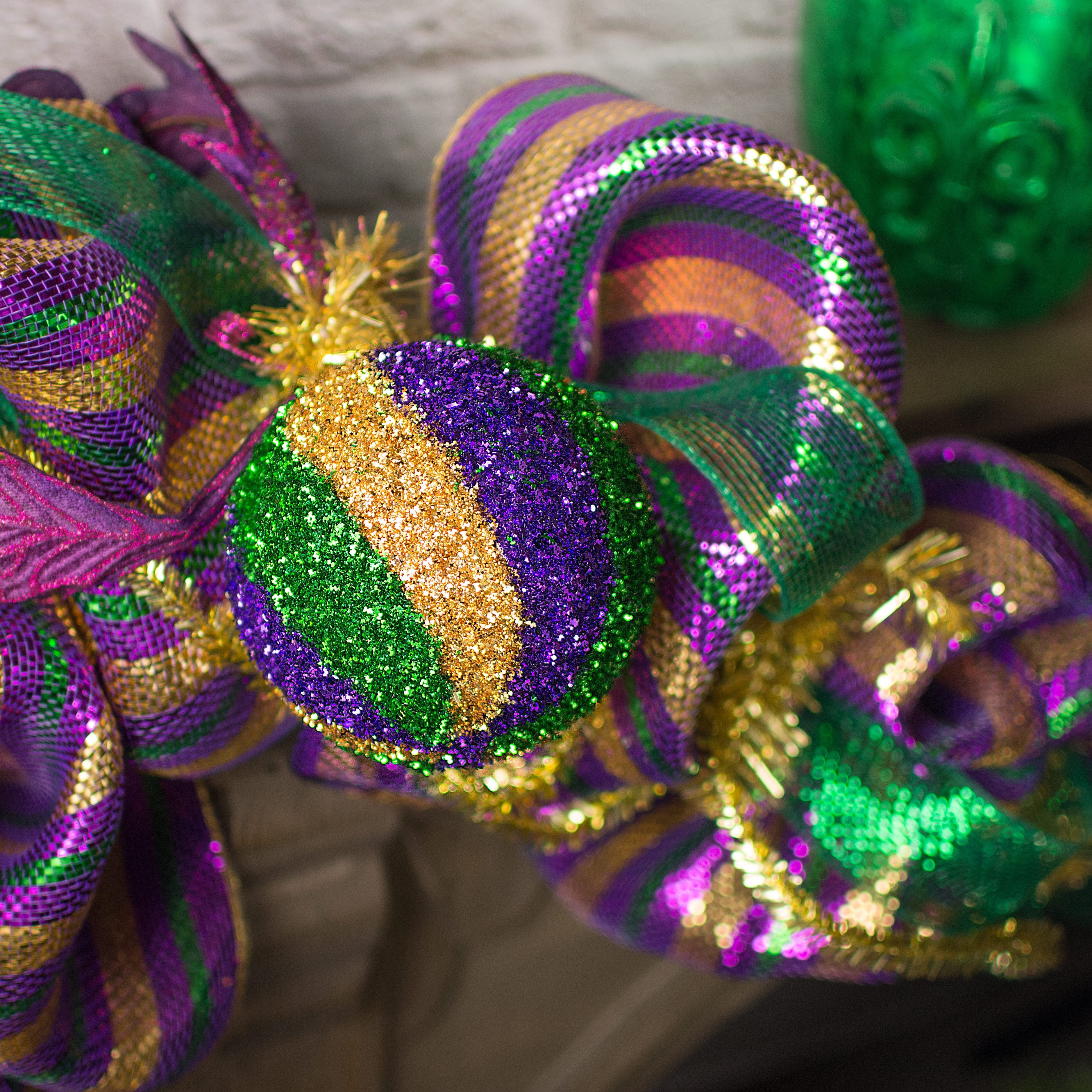 120MM Tinsel Swirl Ball Ornament: Mardi Gras Lifestyle Photo