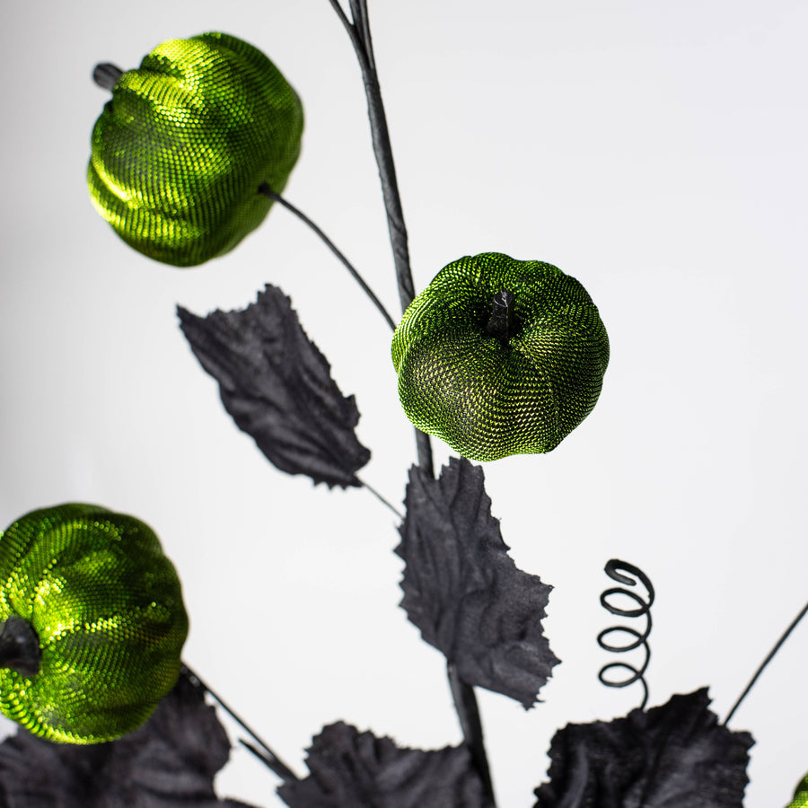 29" Metallic Fabric Pumpkins Spray: Lime Green & Black