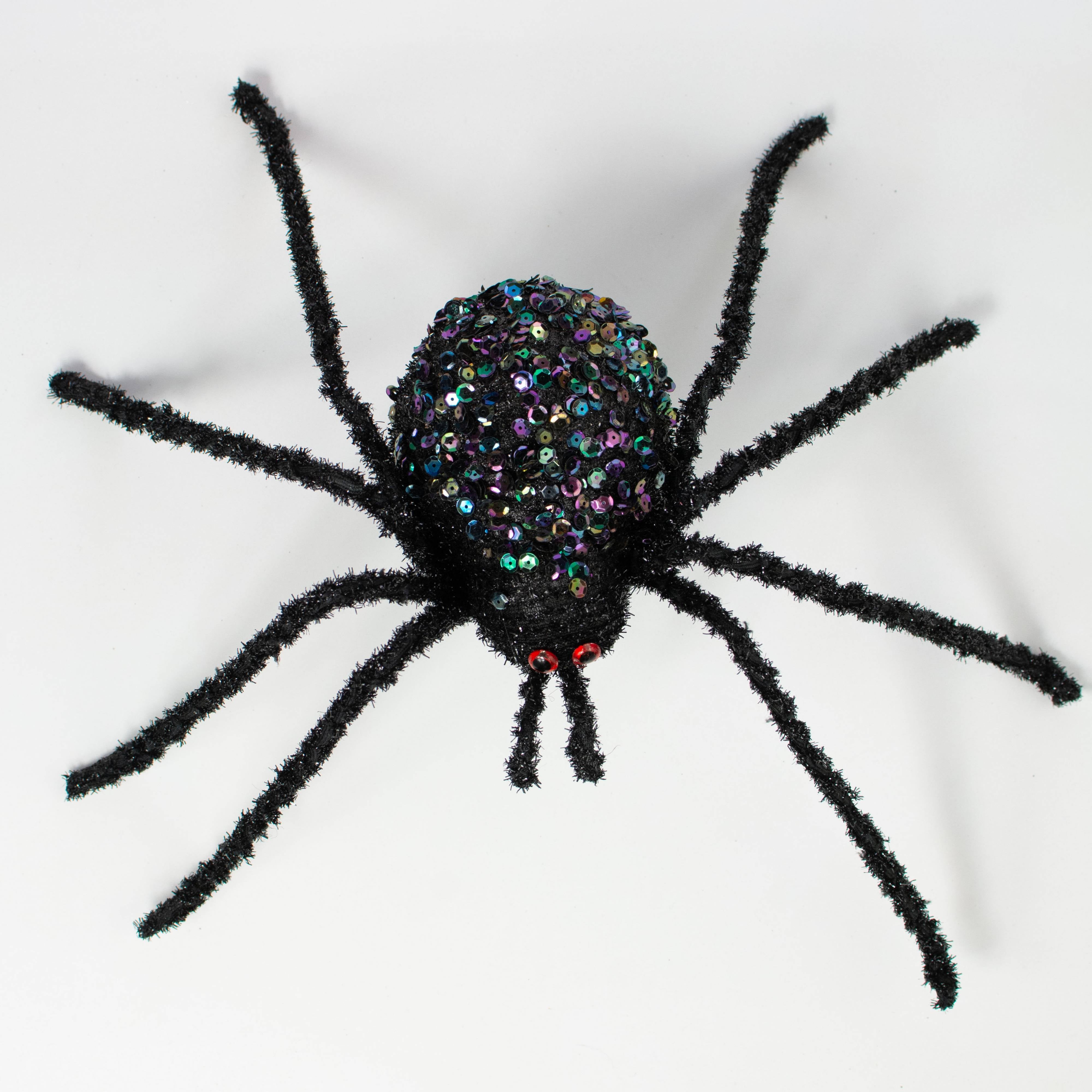 16" Sequin & Bead Spider: Black & Iridescent