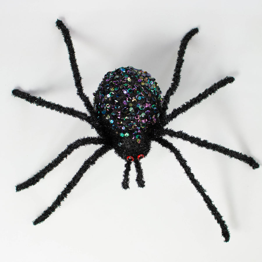 16" Sequin & Bead Spider: Black & Iridescent