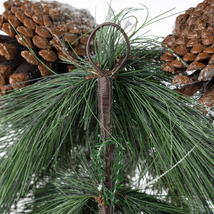 30" Flocked Mixed Pine & Cone Teardrop