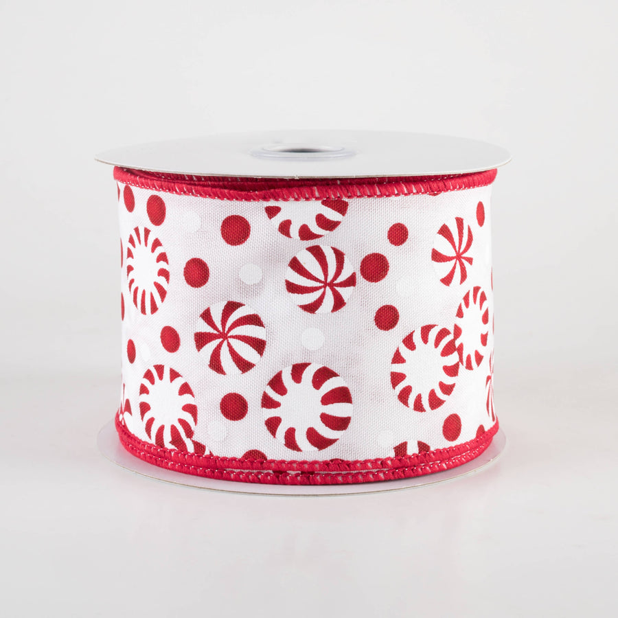 2.5" Christmas Candy Peppermints Ribbon: Red & White (10 Yards)