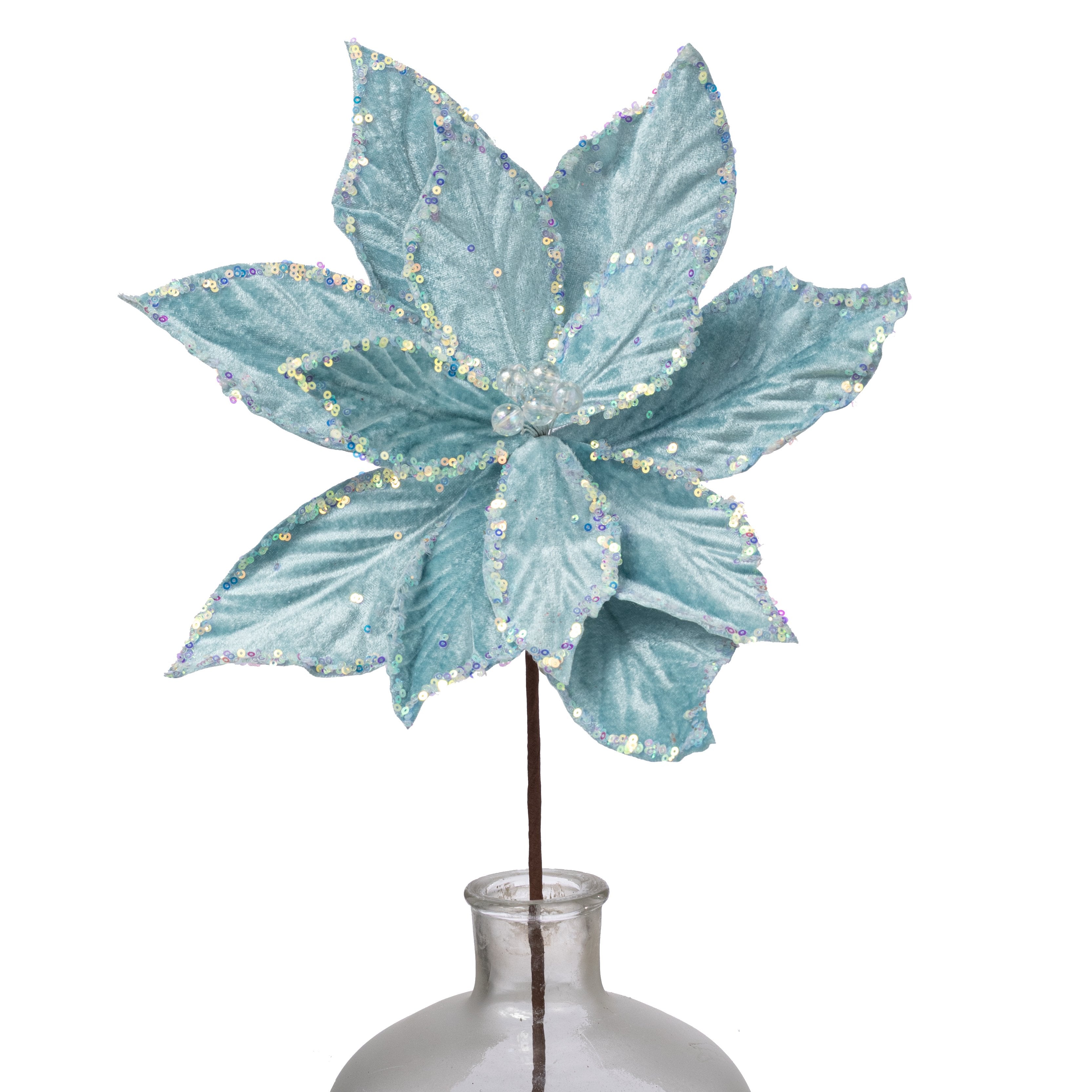 13" x 19" Embossed Velvet Poinsettia Stem: Pale Blue Item Number: 280035