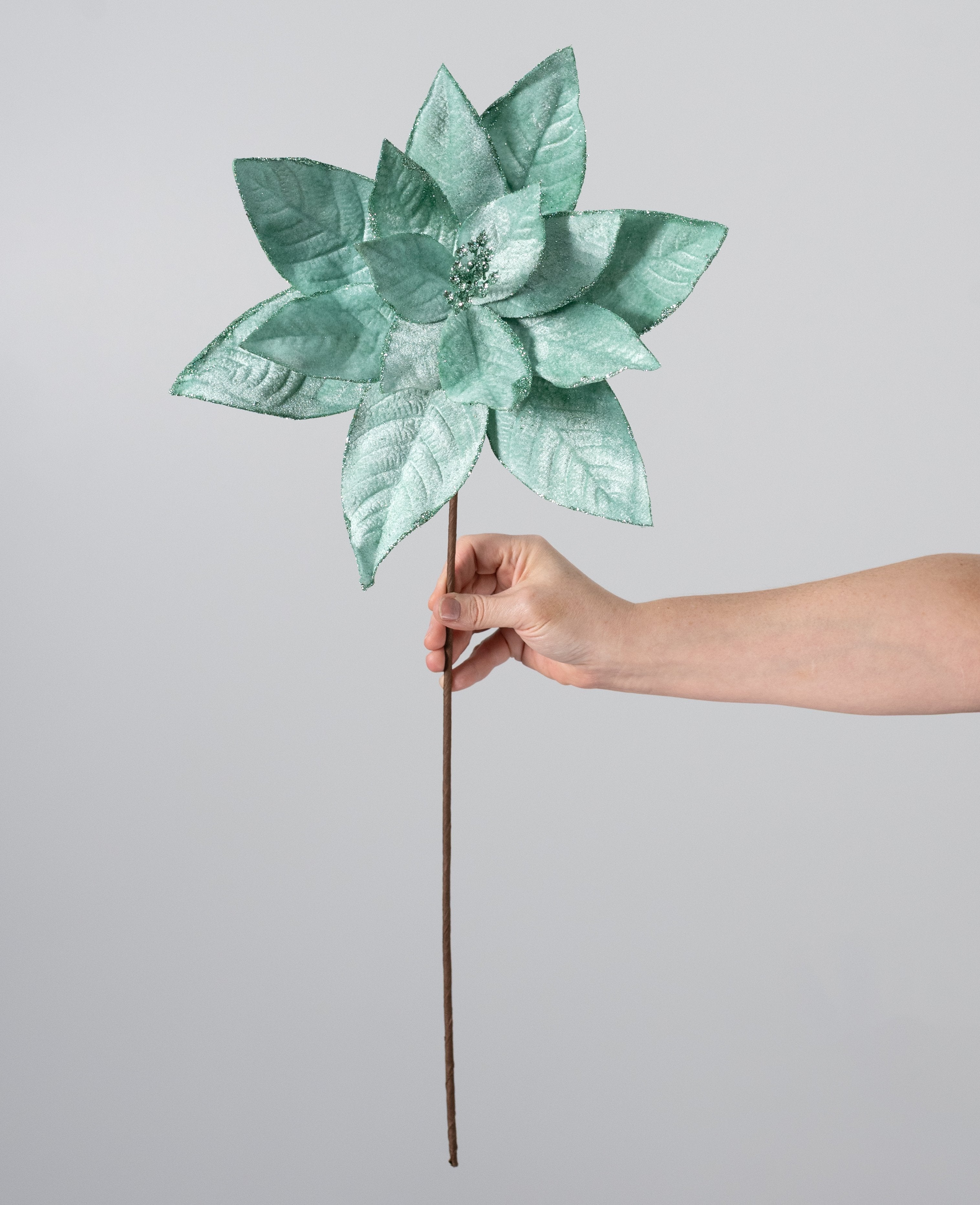 13" x 24" Velvet Poinsettia Stem: Mint Green detail photo 3