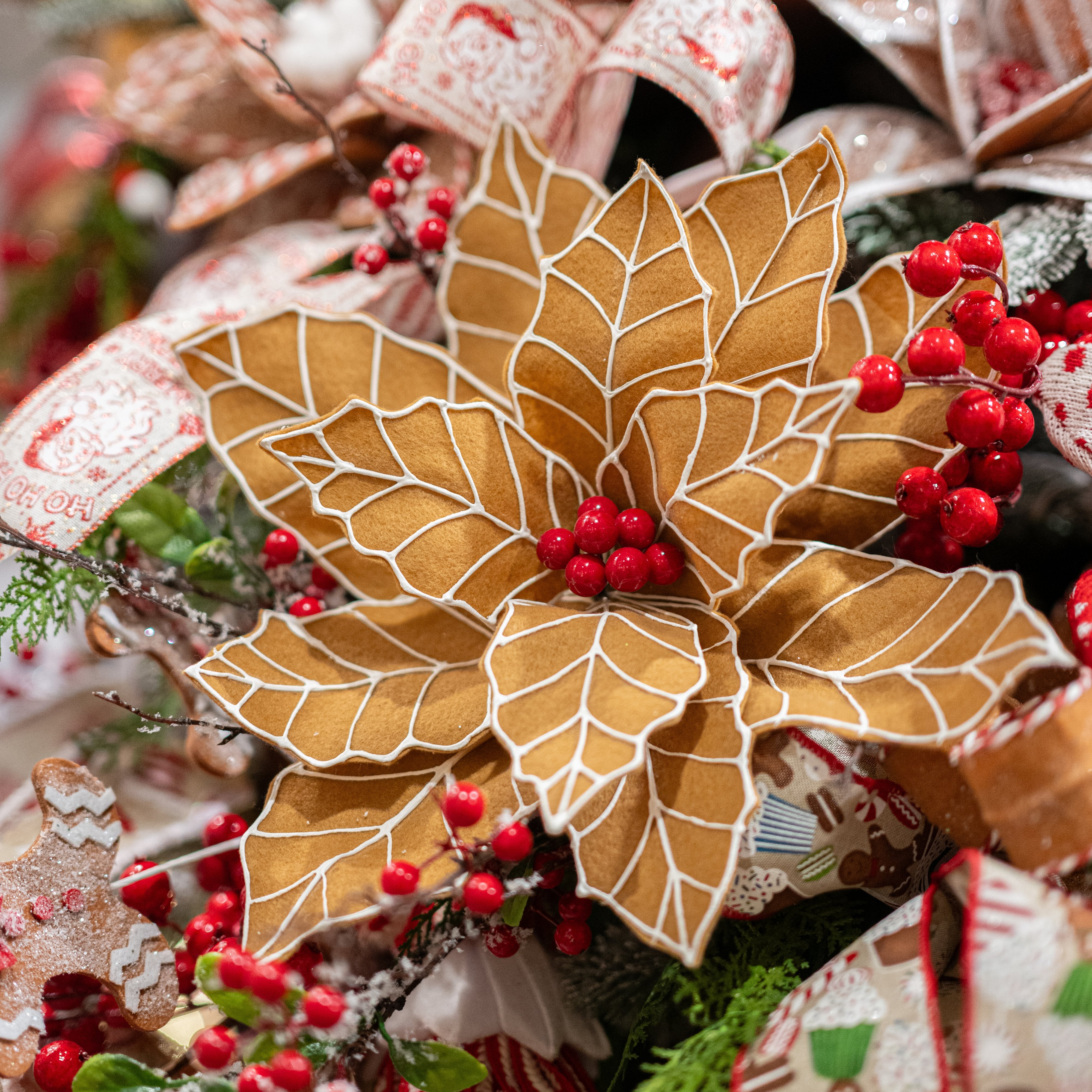 13" x 27" Oversized Poinsettia Stem: Gingerbread Icing Lifestyle Photo