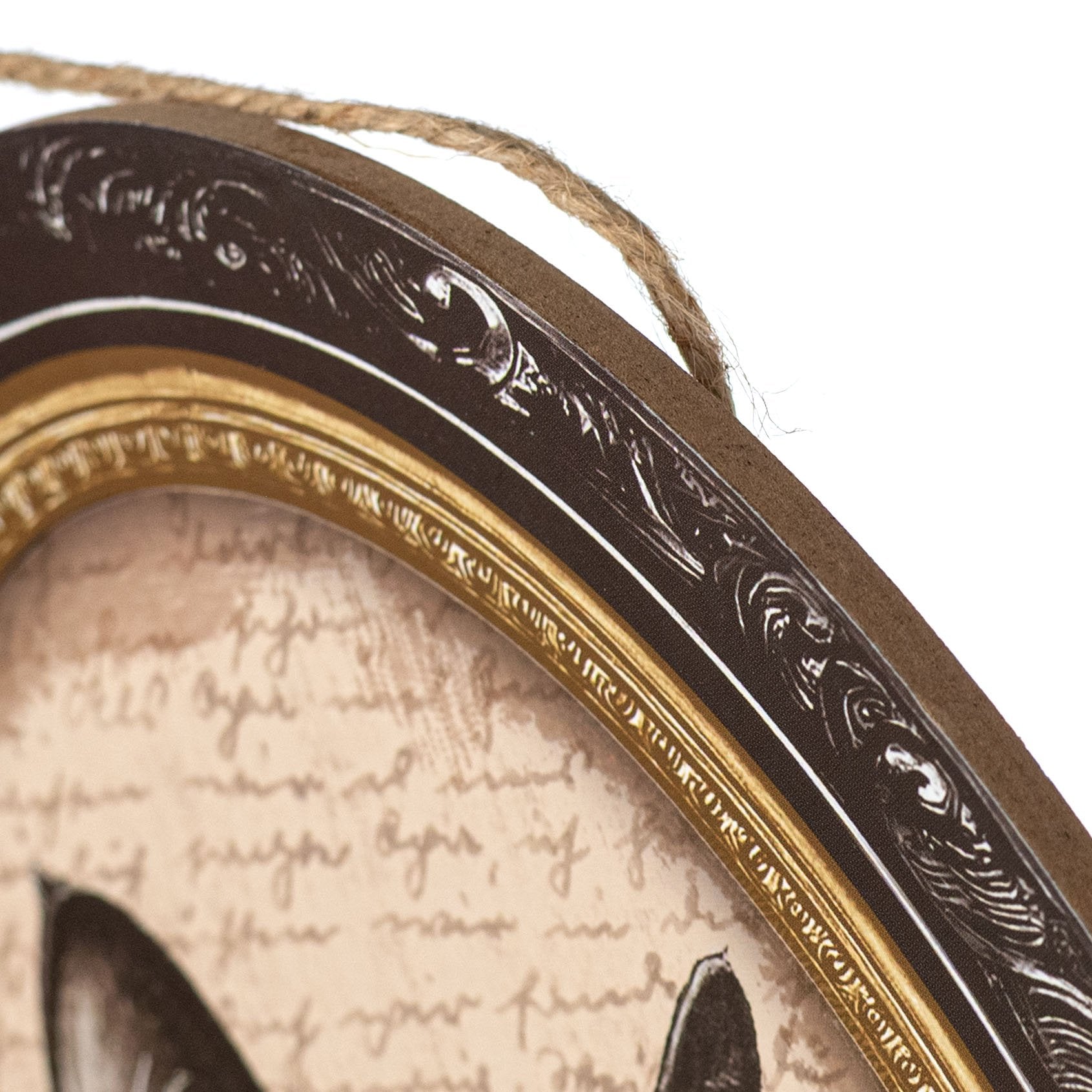 13" Oval Wooden Sign: Framed Black Cat Portrait detail photo 3