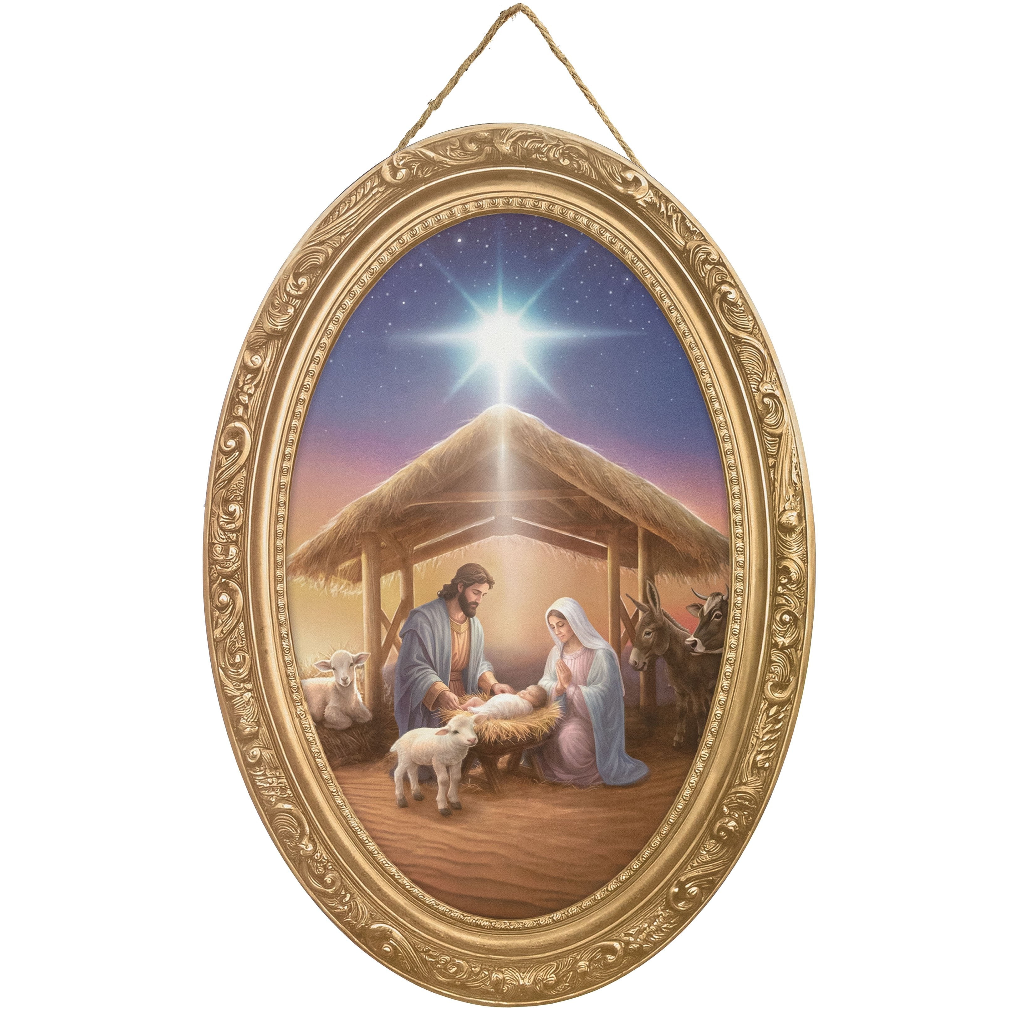 13" Oval Wooden Sign: Framed Holy Family Nativity Item Number: AP7463