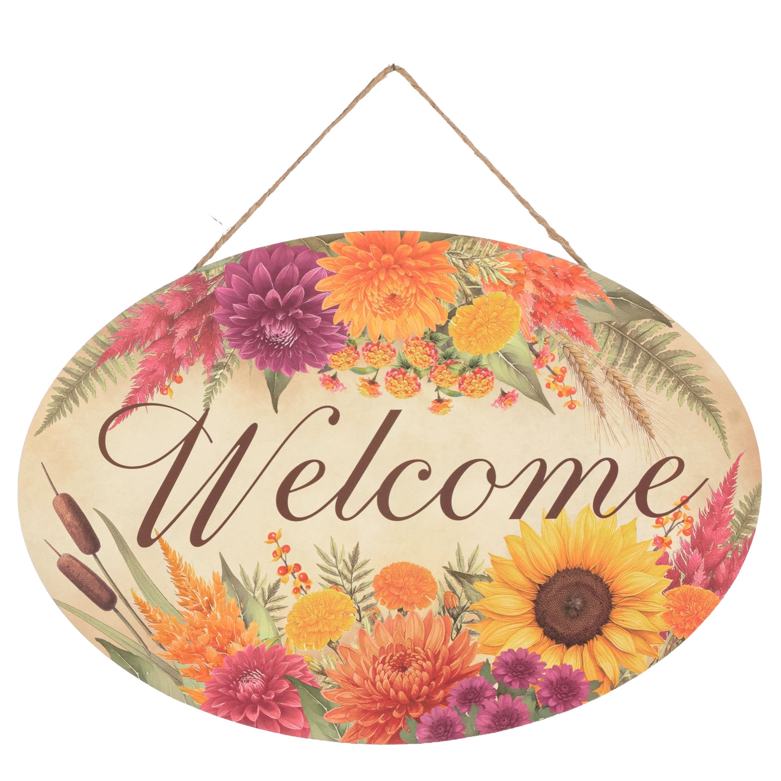 13" Oval Wooden Sign: Welcome Autumn Florals Item Number: AP7471