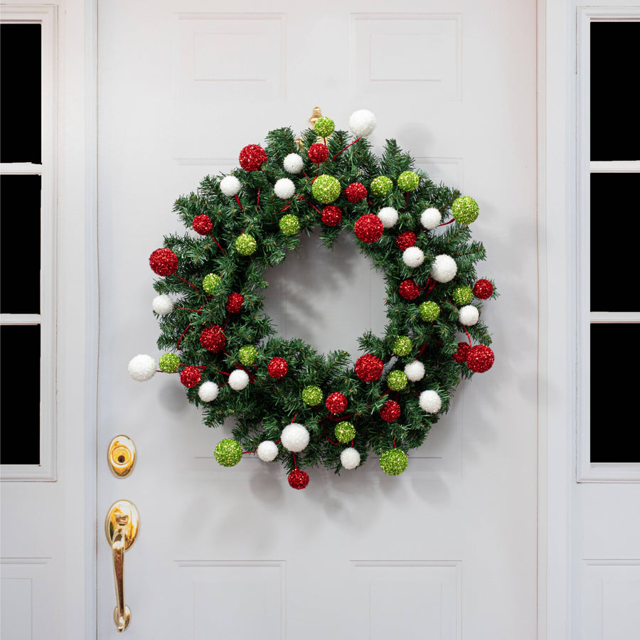64" V-Cut Foil Ball Garland: Red, Lime & White