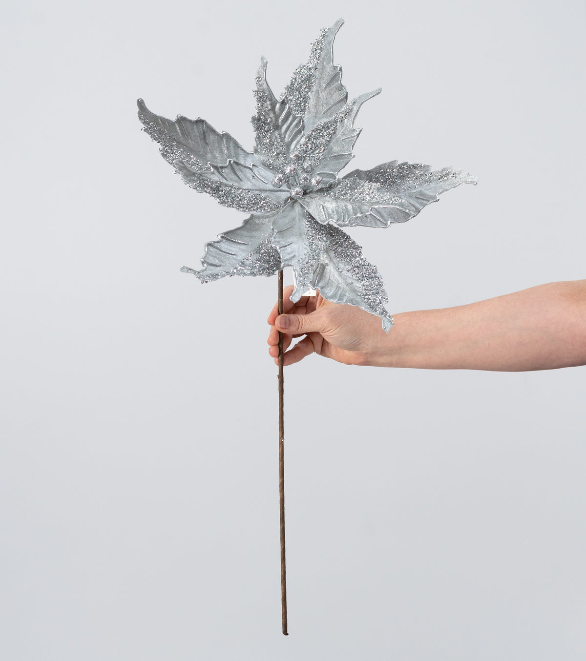 14" x 19" Glitter & Sequins Poinsettia Stem: Silver detail photo 3