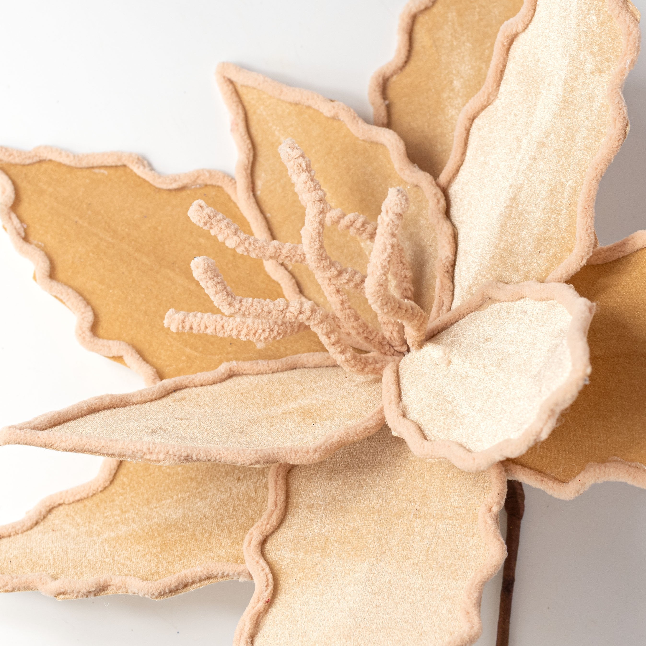 14" x 24" Velvet Poinsettia Stem: Tan detail photo 4