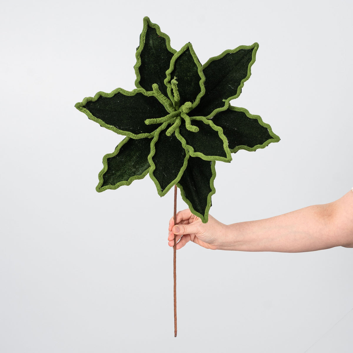 14" x 24" Velvet & Trim Poinsettia Stem: Forest Green detail photo 3